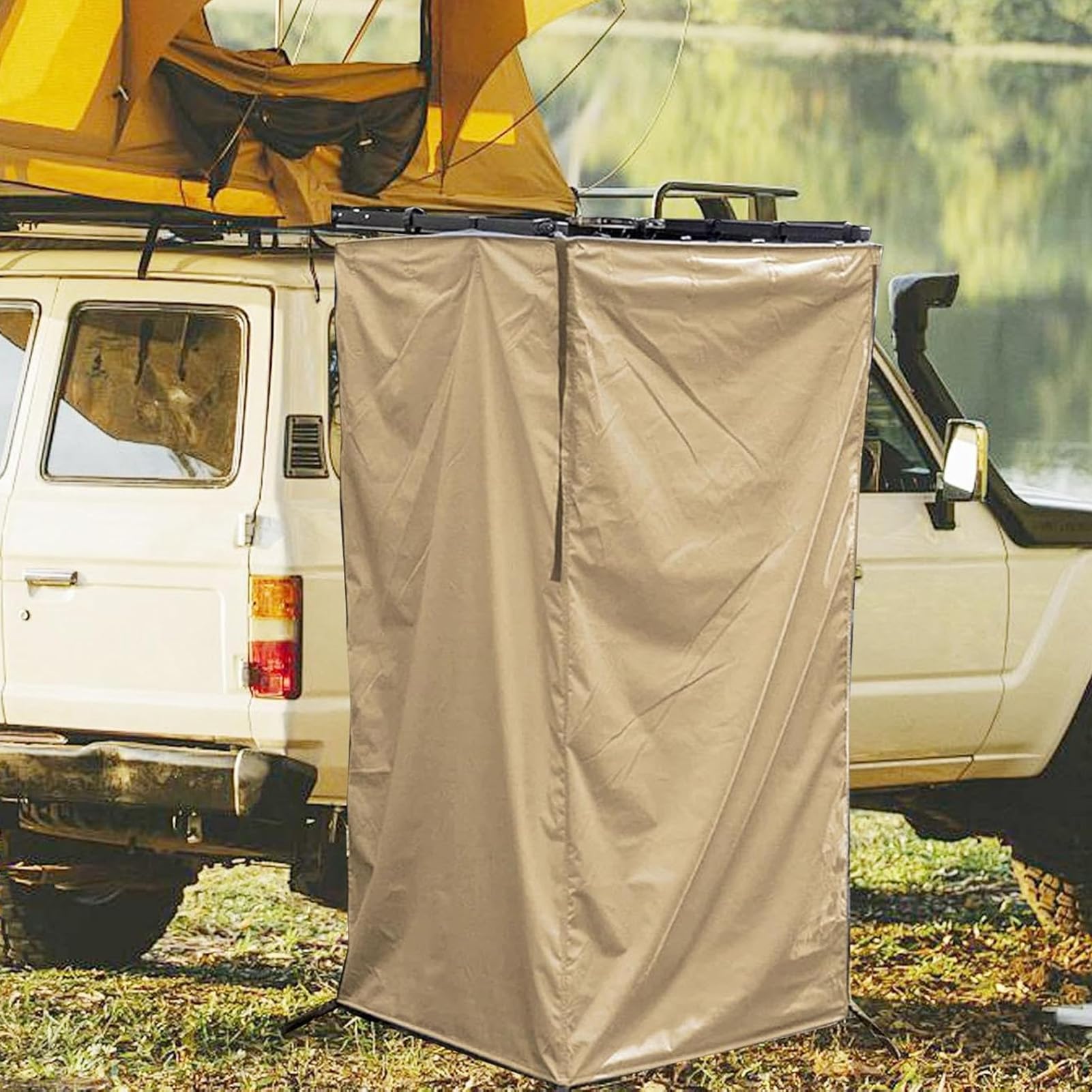 Auto-tragbare Privatsphäre-Duschkabine, Einfache Einrichtung, Außenduschkabine für Camping, Khaki-Duschzelt