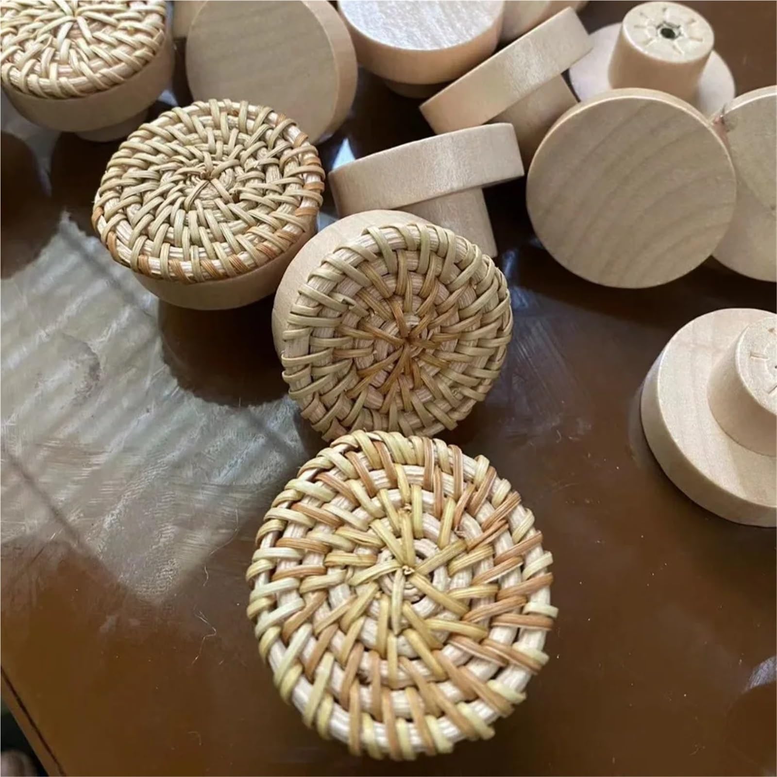 10-50 maniglie in legno per ante di armadietti, cassettiere, pomelli per cassetti in rattan, per mobili da cucina (bianco, 50 pezzi)