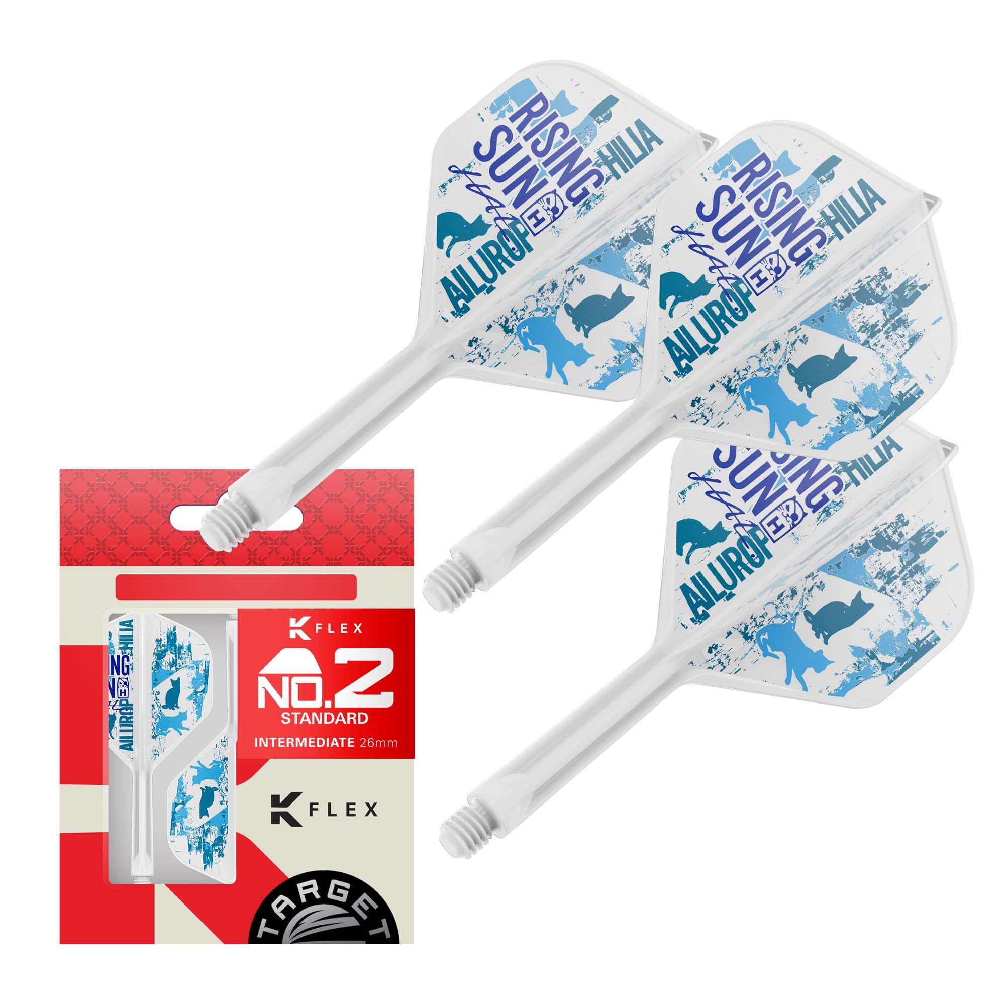 Target Japan Rising Sun K Flex Dart Flights and Shaft System, No.2 | Pack of 3 Kflex All In One Flight, Haruki Muramatsu Accessories | K-Flex Dart Stem - Intermediate