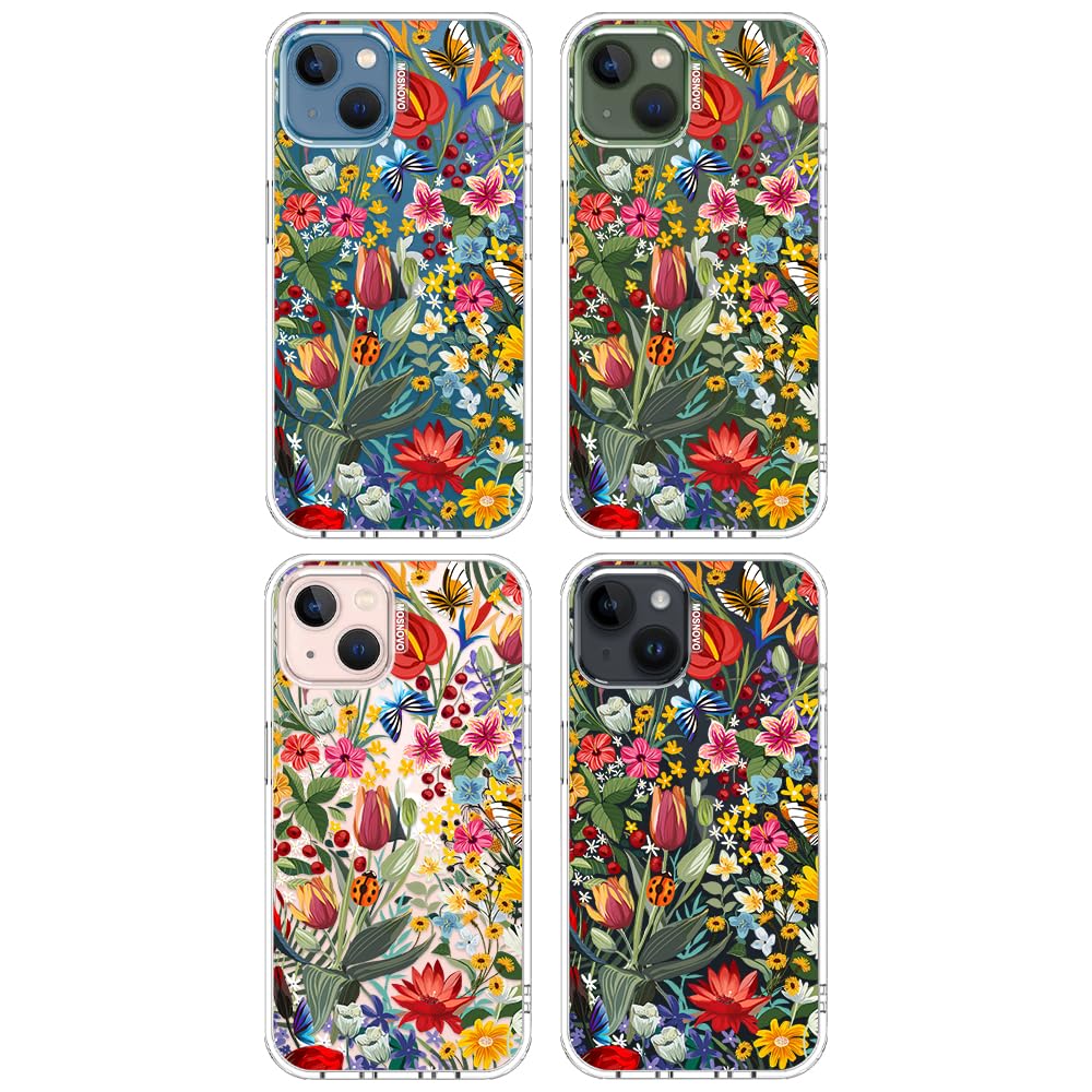 MOSNOVO Case for iPhone 13/14, [Buffertech 6.6ft Military-Grade Drop Protection] [Anti Peel Off Tech] Clear TPU Bumper Phone Case Cover Design - In The Garden - 4