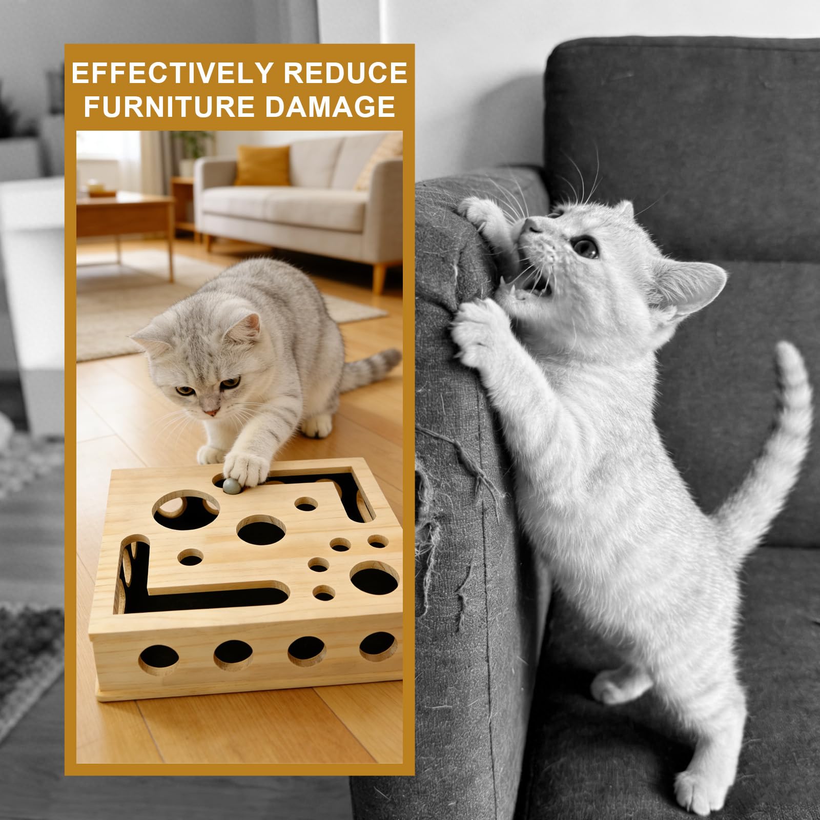 2 en 1 Jouet Interactif pour Chat, Jeu Chat Interactif, Griffoire a Chat pour Griffes Boîte à Ongles pour Chat Contenant du Papier de Verre pour Le Soin des Griffes, Boîte Puzzle à Gratter
