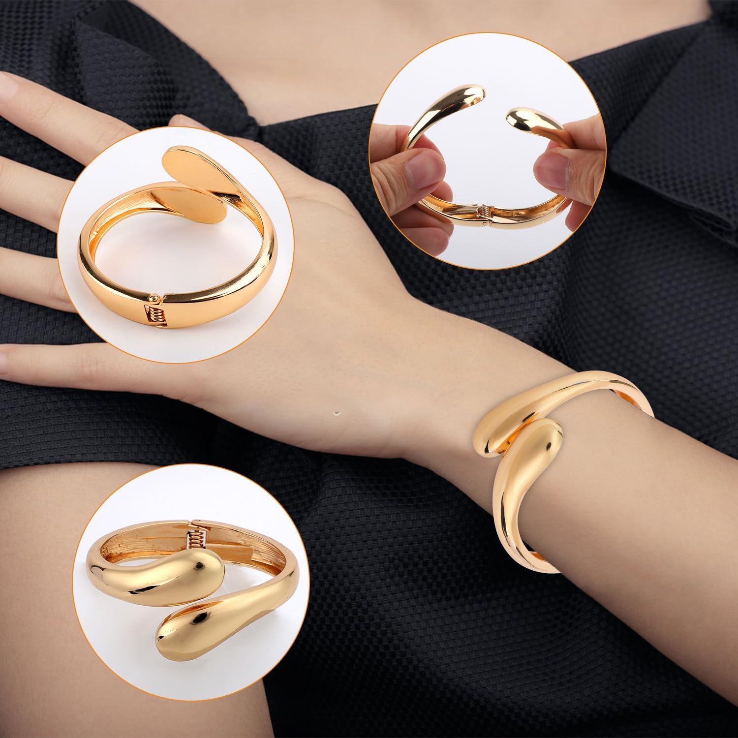Chunky Gold Cuff Bangle Bracelets For Women, Minimalist Hinged Bangles Statement Wrist Cuff Bracelets Open Bracelets for Women Trendy Jewelry - Image 5
