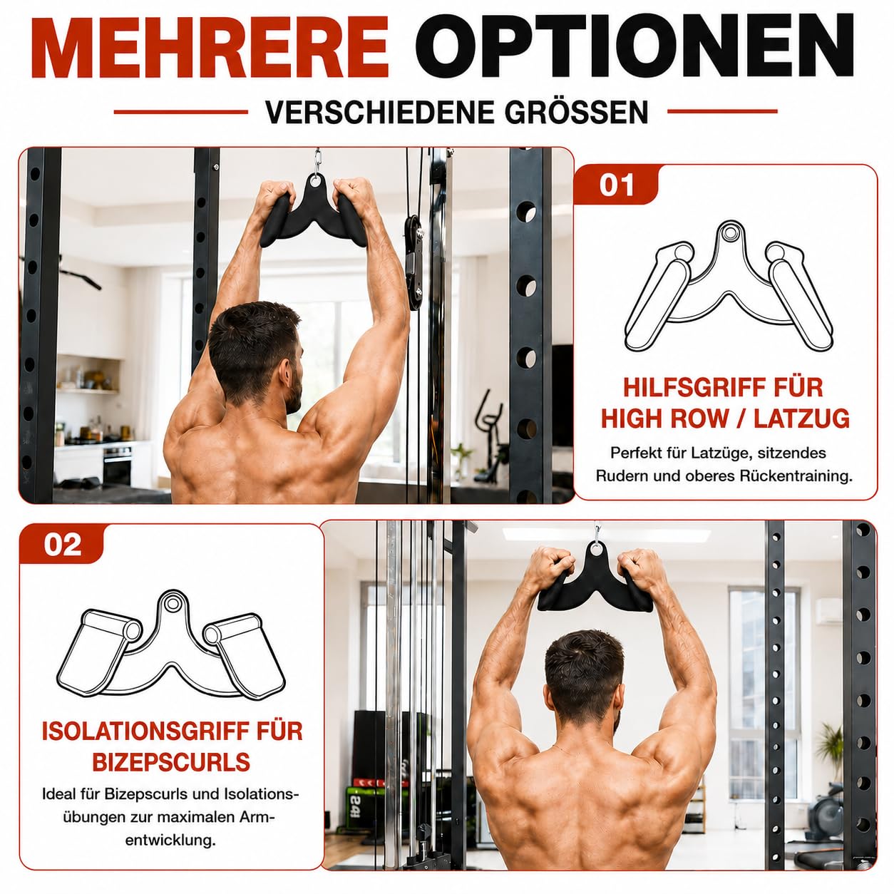 Cable Pulley Attachment Kabelzug Griff Zubehör, LAT Pull Down Bar, V-Griff und Trizepsgriff für Kabelzugmaschine, Fitnessgerät Zubehör für Home Gym und Studio, Set oder Einzelstück