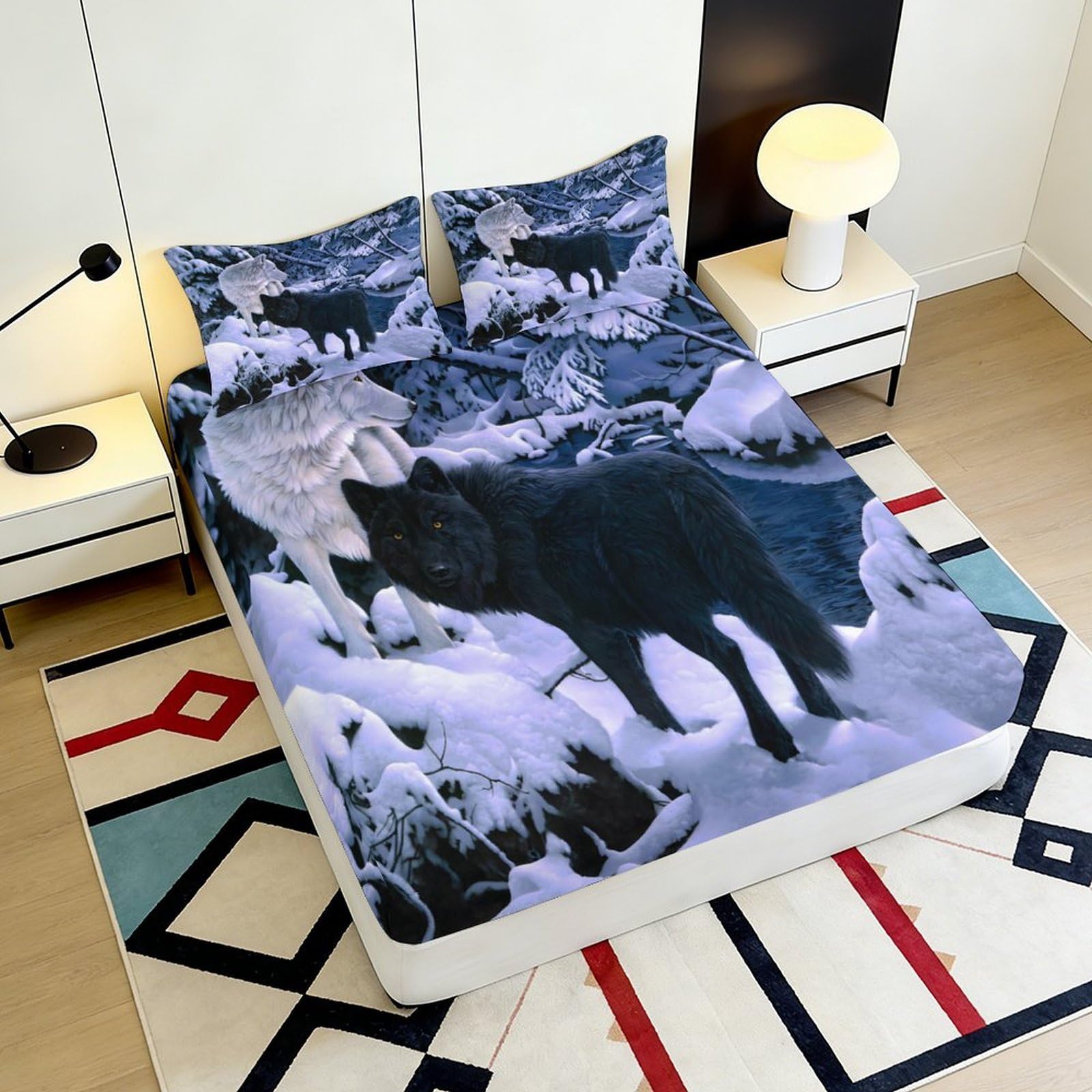 Lenzuolo con angoli in microfibra, stampa 3D lupi, tocco morbido, facile da pulire, protezione materasso, regalo per inaugurazione della casa o compleanno, decorazione camera, 180 x 200 x 25 cm