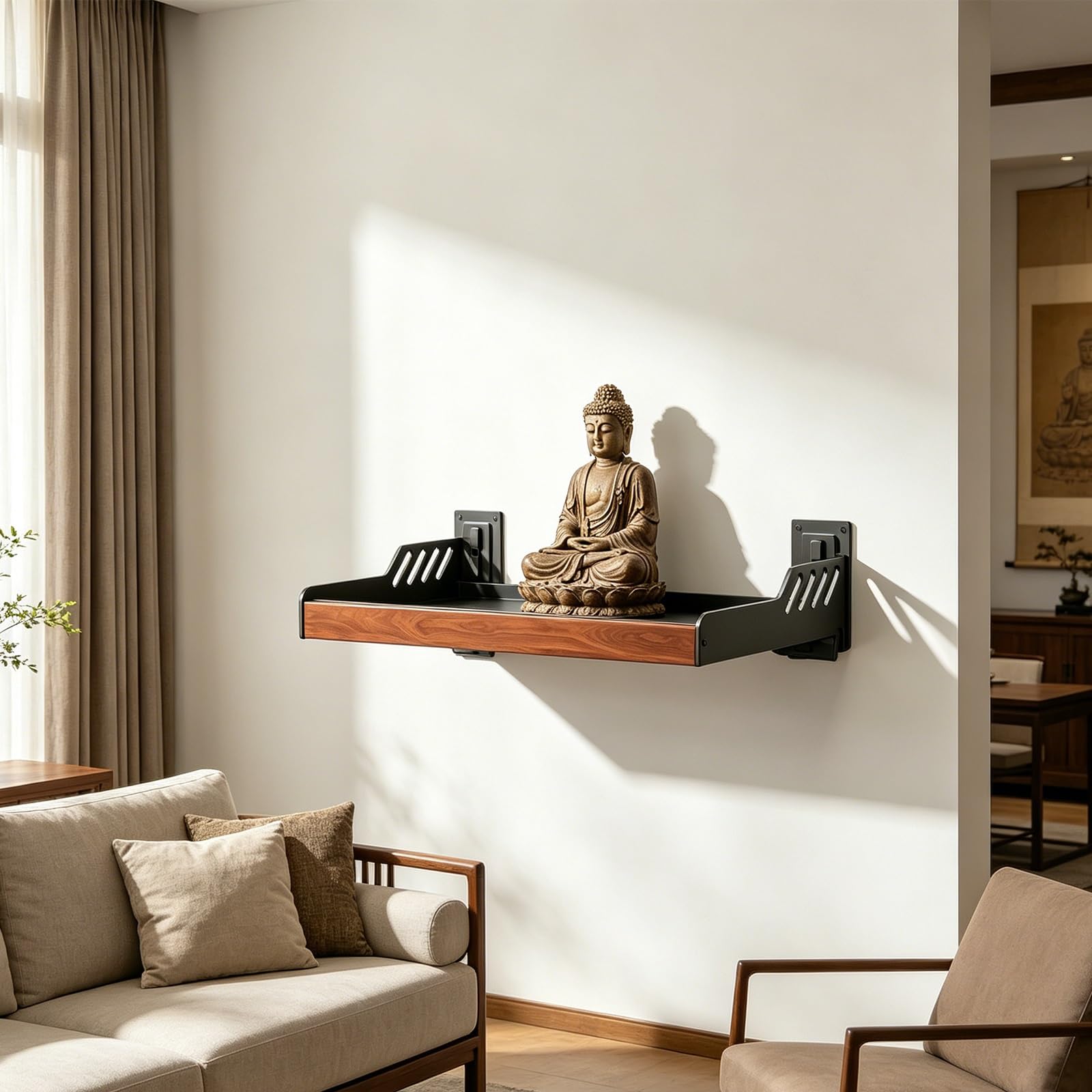 Socle pour Statue de Bouddha Acier au Carbone Épais Étagère Suspendue Design Ajouré D'inspiration Chinoise Présentoir Statue Bouddha Idéale pour Le Salon et Le Bureau(White,50 * 35cm)