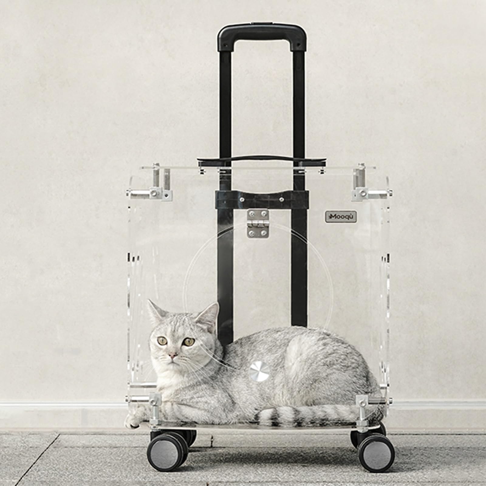 Maleta para Gatos con Ruedas y Varilla Telescópica, Trasportines Gato Grande, Transpirables, Fáciles de Interactuar, Transportines Mascotas Rigido para 1-2 Gatos