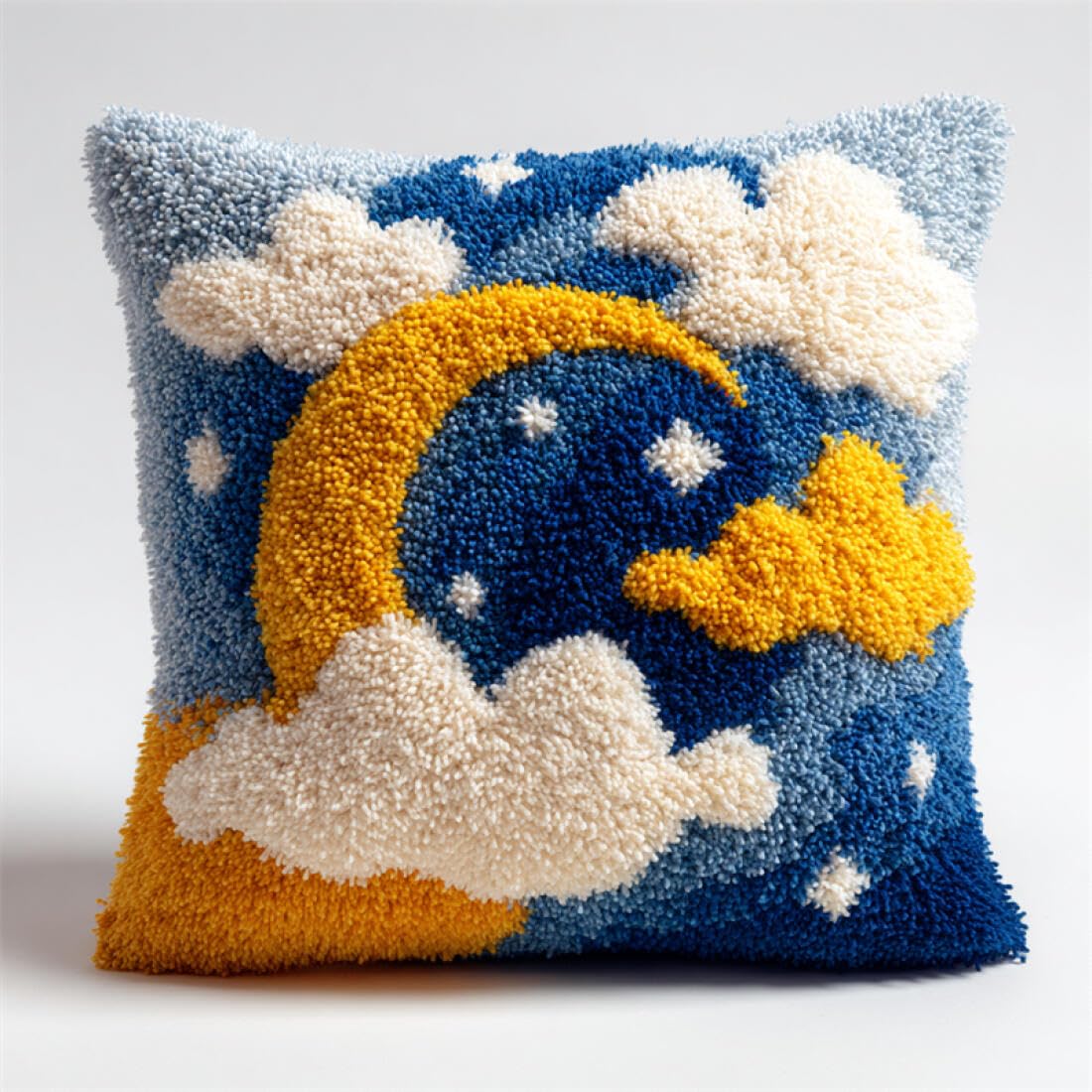 Kitquiver DIY Latch Hook Kit Cartoon Moon Crochet Needlework Crafts with Latch Hook Tool for Adults DIY Handmade Home Cushion Kits Decor 17x17In