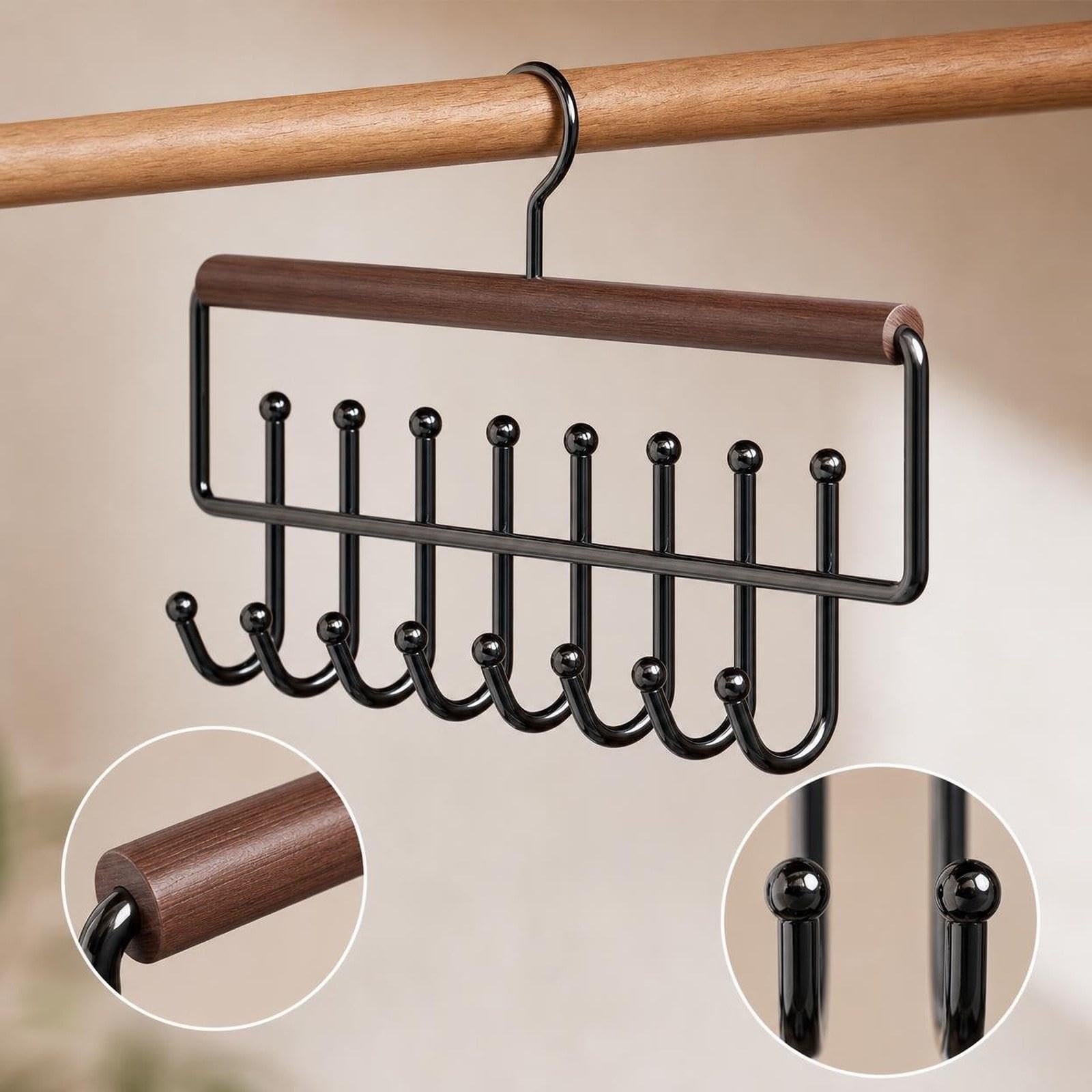 Organizador Metálico para Cinturones Y Corbatas (5 Piezas), Ideal para Armarios, Habitaciones de Estudiantes O Dormitorios Universitarios, Negro, Individual