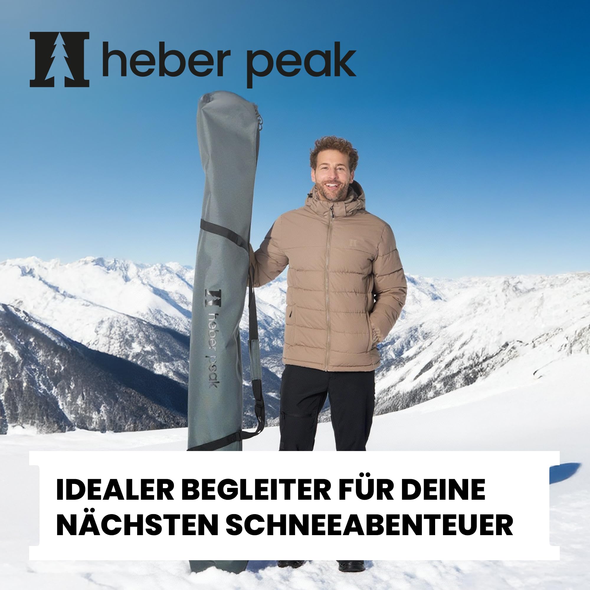 Skitasche wasserfest CedarHe. Ski Bag Basic – Skisack 200 cm für 1 Paar Ski & Stöcke – Skihülle robust & wetterfest, mit Zwei-Wege-Reißverschluss & gepolstertem Tragegriff