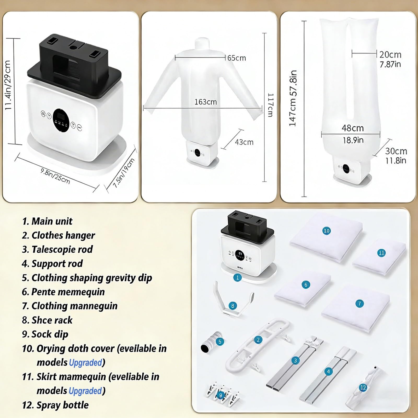 Automatischer Hemdenbügel Bügelpuppe zum Trocknen und Bügeln von T-Shirts, Blusen, Vertikalbügeleisen 2 in 1 Trocknet faltenfrei mit 4 Gewichtsclips, Timer und Digitalanzeige(Upgraded)