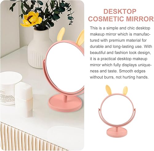 Miniatura 3 de LALAFINA Espejo de maquillaje para escritorio, con forma de orejas de conejo, espejo cosmético de mesa para el hogar, dormitorio, baño, espejo de