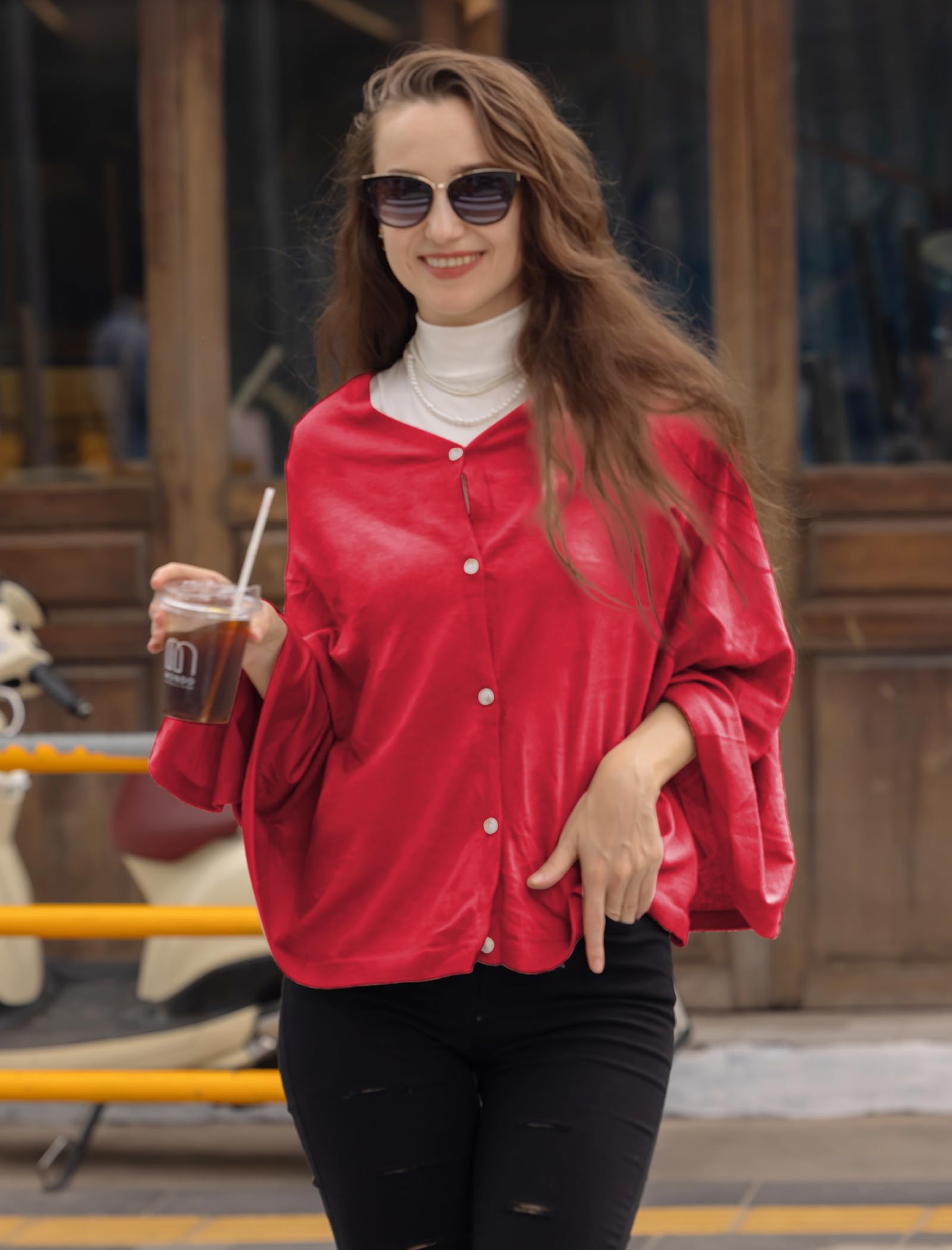 MissShorthair Poncho da donna lavorato a maglia, scialle avvolgente morbido