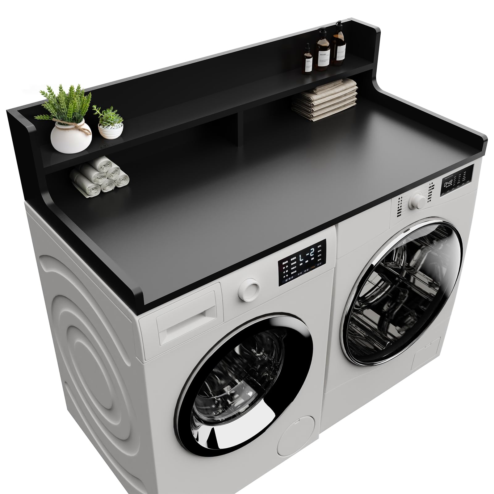2-Tier Washer Dryer Countertop 54" x 27.55" Washer Dryer Topper for Laundry Room Organization, Large Countertop Cover with Non-Slip Pad Black