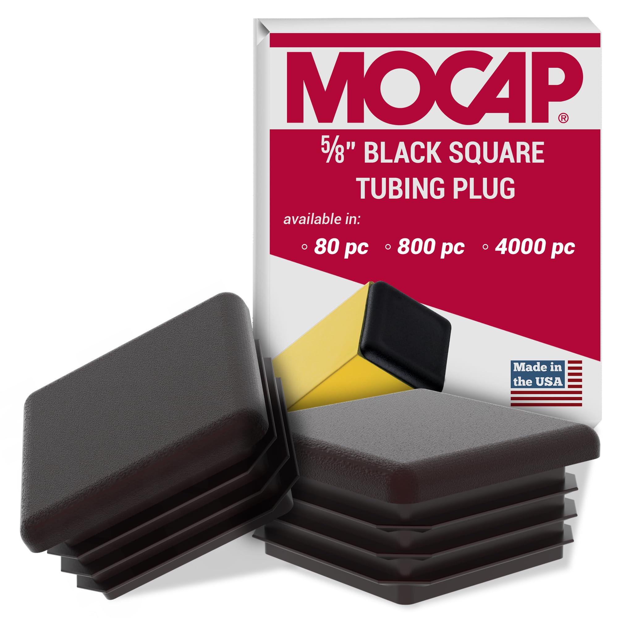 Plugs for Square Standard Tubes Square Tubing Plugs for 0.625" (5/8")/16mm Tubes LDPE Black MOCAP SQ5/8CBK1 (qty4000)