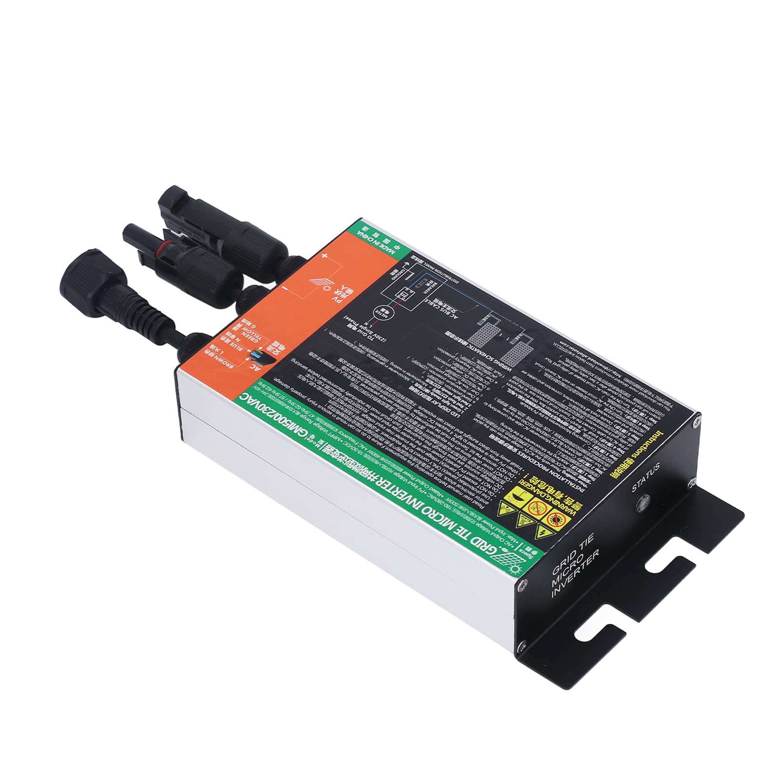 Yosoo Health Gear Mikroinwerter Sieciowy, Inwerter Sieciowy MPPT ze Stopu Aluminium 230 V AC Czysta Fala Sinusoidalna Sprawność 92% IP55 dla Małych Systemów Fotowoltaicznych Biuro w Domu (500W)