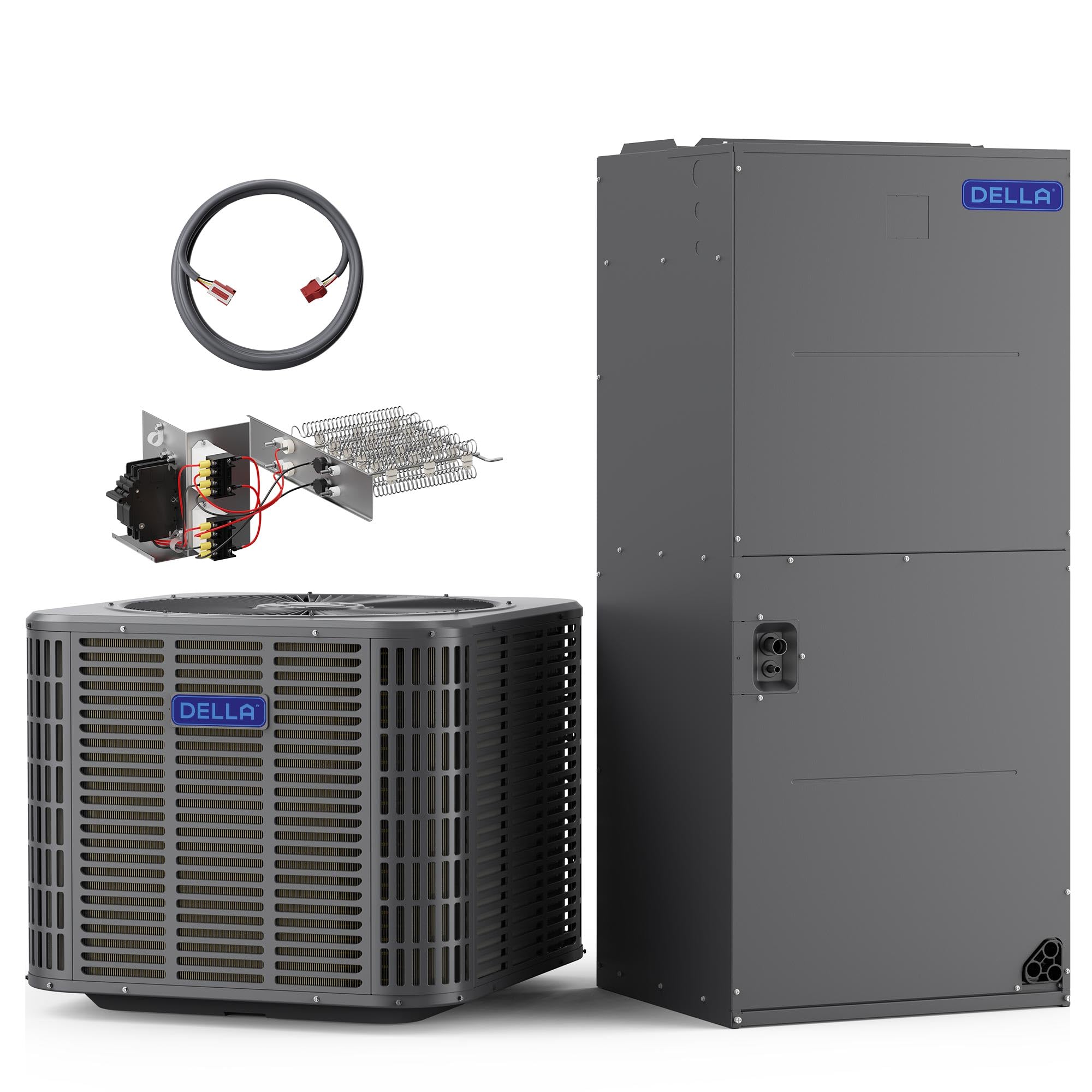 DELLA 53,000 BTU Ducted Central Air Conditioner with Air Handler, Heat Pump Inverter Split System AC, 17 SEER2 208-230V, Two-Stage Compressor, Pre-Charged, 20kW Heat Kit