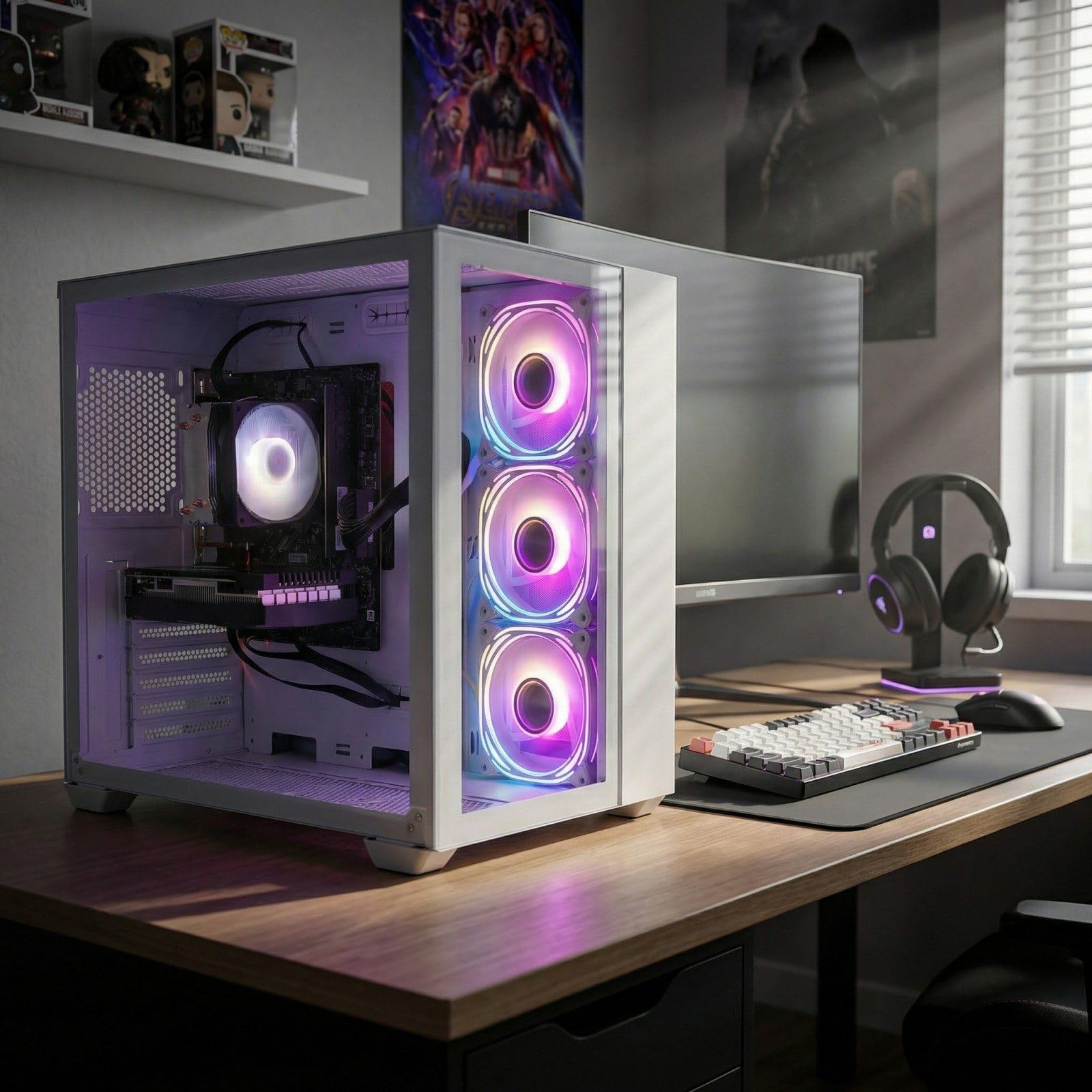 STGSivir PC Gaming Fisso, Computer Gaming, Ryzen 5 5500 fino a 4.2GHz，GeForce RTX 3050 6GB，32GB DDR4 RAM，1TB SSD，WIFI 6, BT 5.0，ventole RGB x3 Windows11 Pro