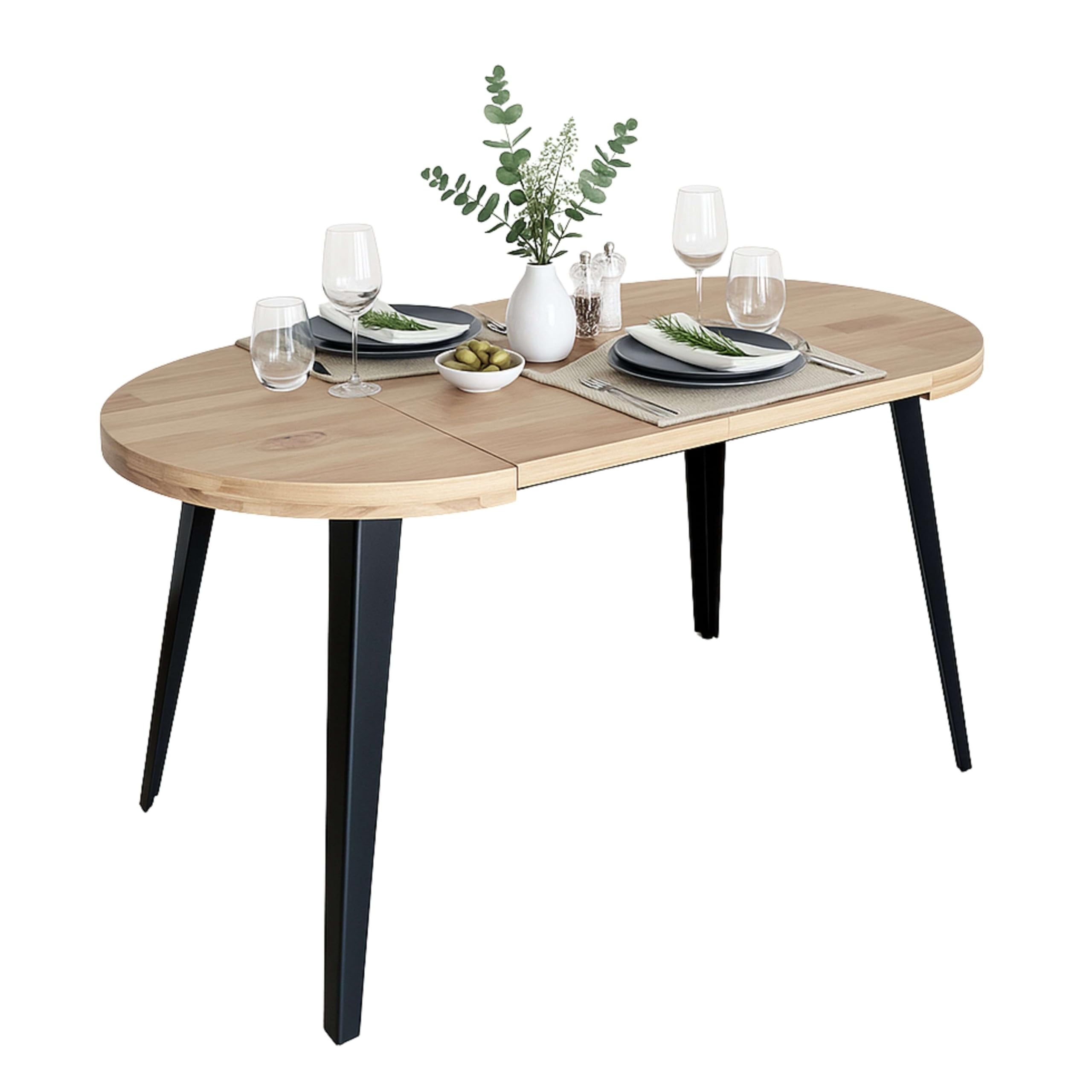 Miroytengo Mesa de Comedor Extensible Redonda Berg 3 Posiciones hasta 6 comensales 80/120/160x80x76 cm