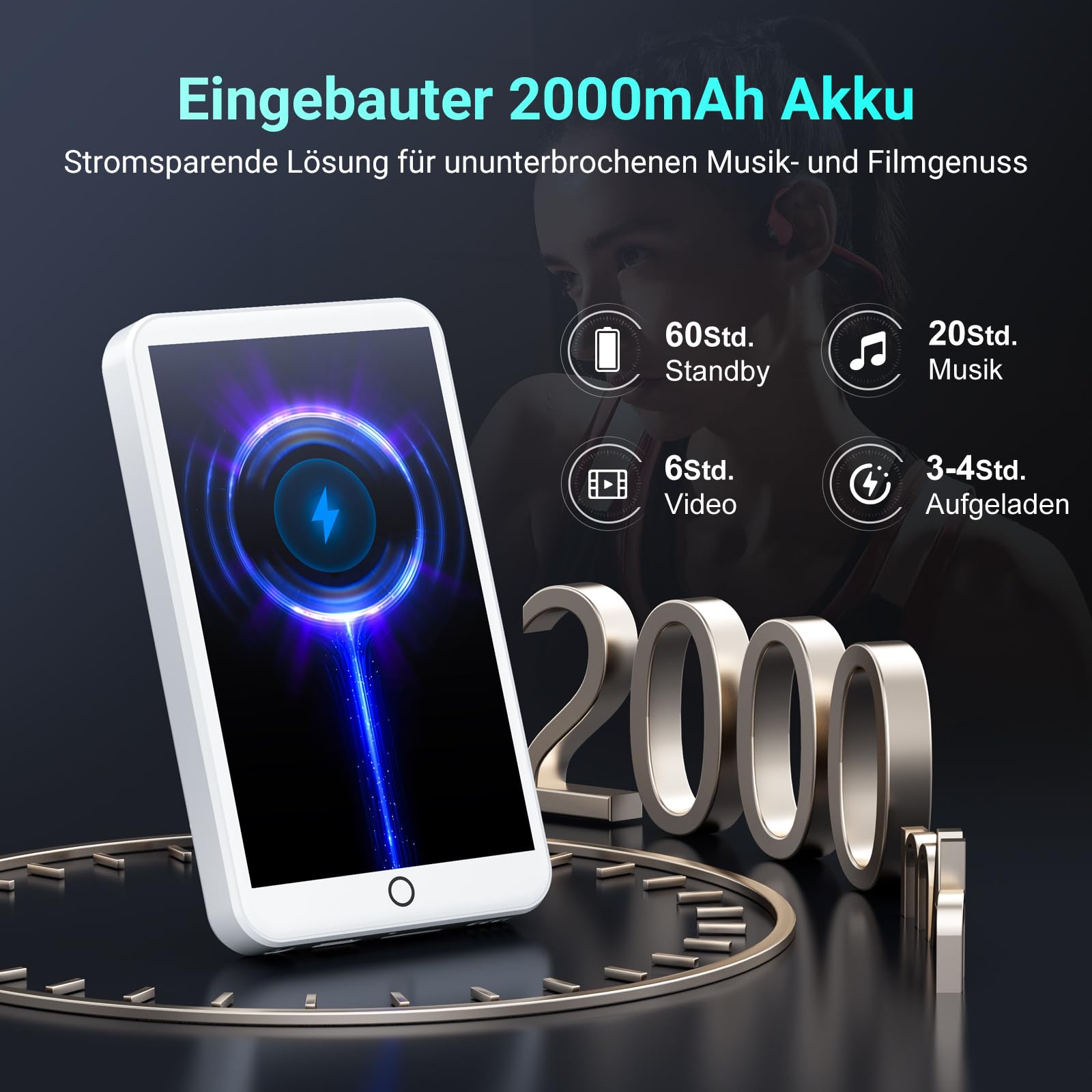96GB MP3 Player mit Bluetooth und WiFi, Android 13 MP3 MP4 Player mit 4“ Touchscreen und Lautsprecher, 3GB RAM & 32GB ROM, Spotify Music Player mit Audible, Play Store