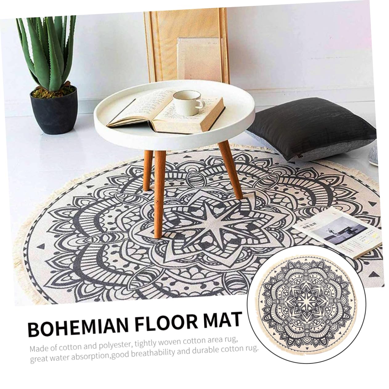 ORFOFE Runder Quasten Boho Teppich Polyester Baumwolle