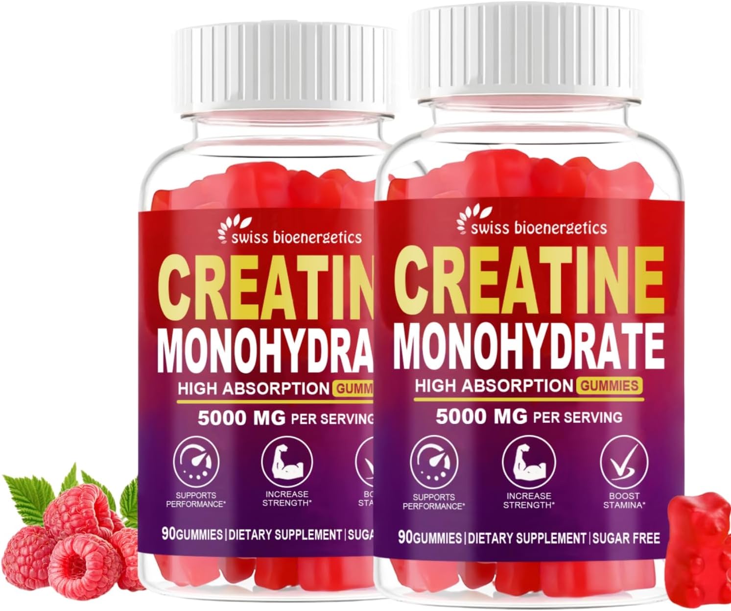 Creatine Monohydrate Gummies Infused with 5g Creatine for Men and Women, Chewable Creatine Monohydrate for Muscle Strength, Muscle Builder, Energy Boost, Pre-Workout Supplement- 180 Raspberry Gummies