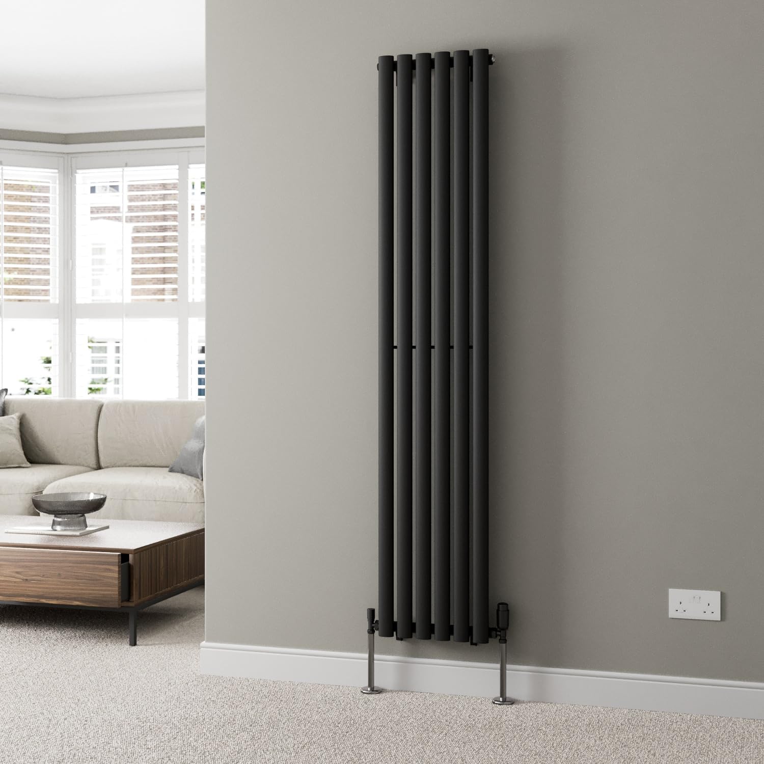 DuraTherm® 1800 x 360mm Black Vertical Designer Radiator Single Column Oval Tube Modern Central Heating Panel Bathroom Radiators