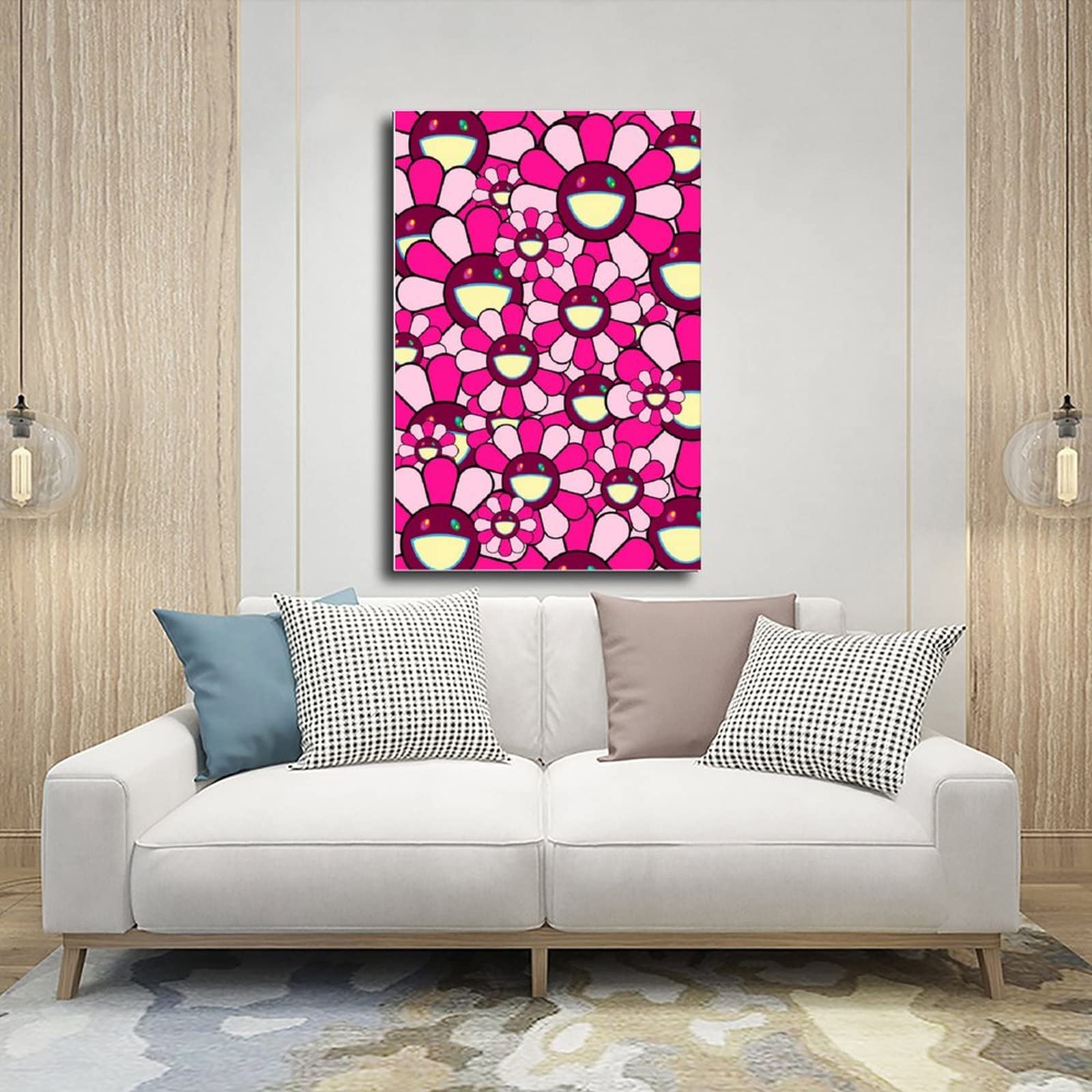 rose pink絵画3点 ZXER Murakami Takashi Double Pink Flower Poster Canvas Poster Wall