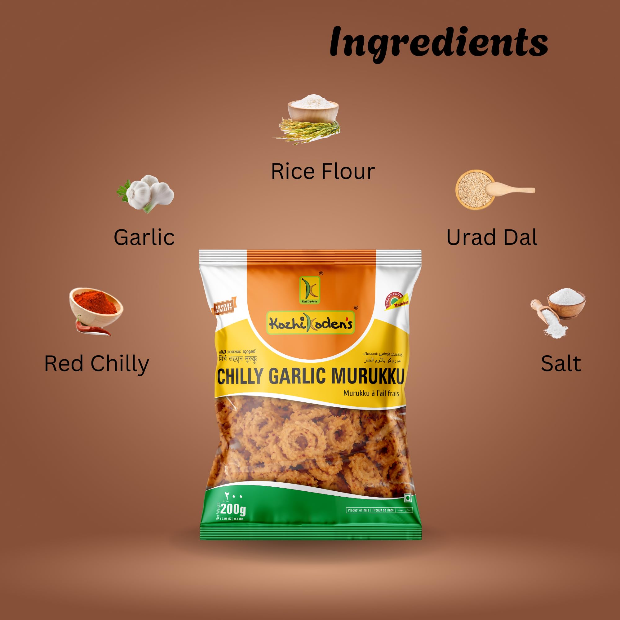 Kozhikoden's Chili Garlic Murukku Chakli, 400g (2x200g) | Crispy Spicy South Indian Snack | Crunchy Tea-Time Treat - Image 5 thumbnail