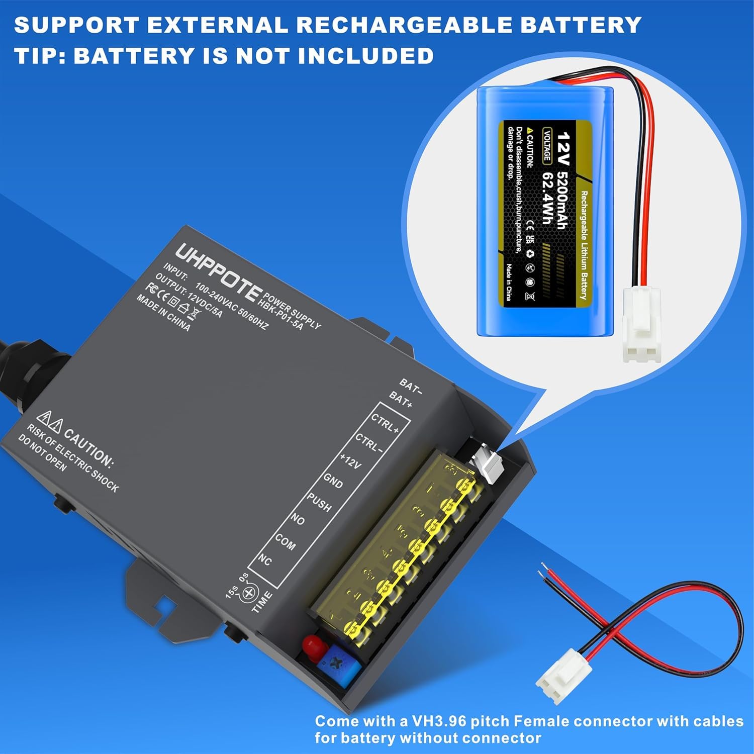 UHPPOTE Kit complet de contrôle d'accès à carte RFID 125 kHz avec gâche électrique et télécommande pour porte unique