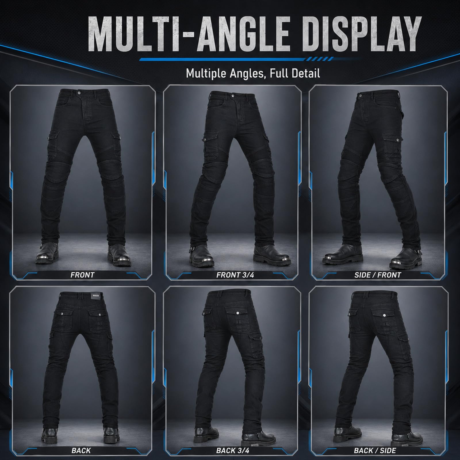 LZQpearl Herren Motorradhose, Männer Frauen Motorrad-Jeanshose Schutzhose mit 2 Paar abnehmbaren Schutzpolstern für Hüfte und Knie, Mit Protektoren Motorradjeans