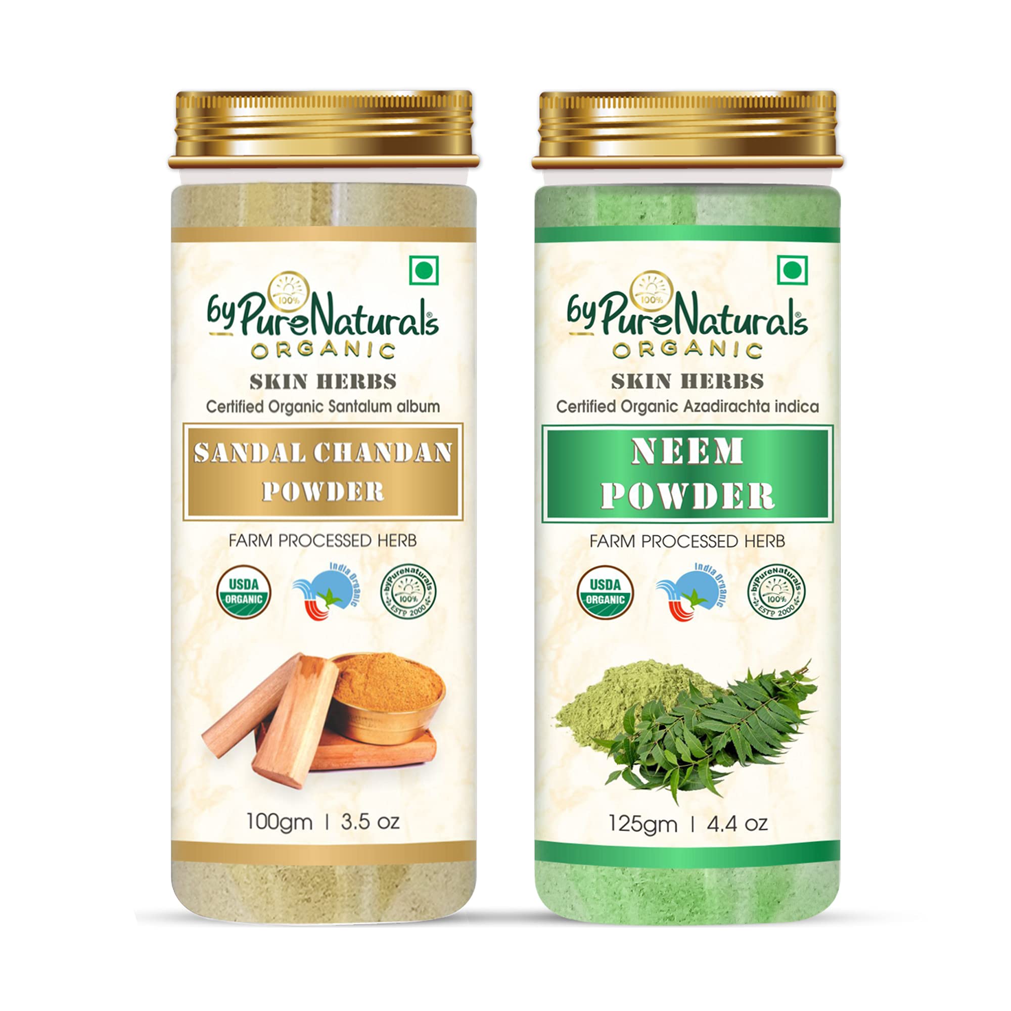 byPureNaturals 100% Natural Herbal Organic Neem Powder & Sandalwood Powder Combo Kit for Skin Care- 200gm…