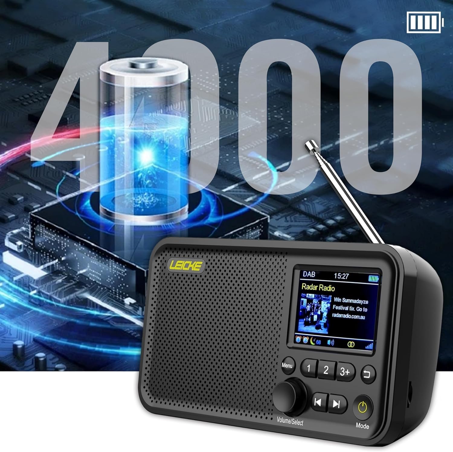 LEICKE DAB+ Radio Portatile con Bluetooth 5.0, FM, Display 2,4", Batteria 4000 mAh