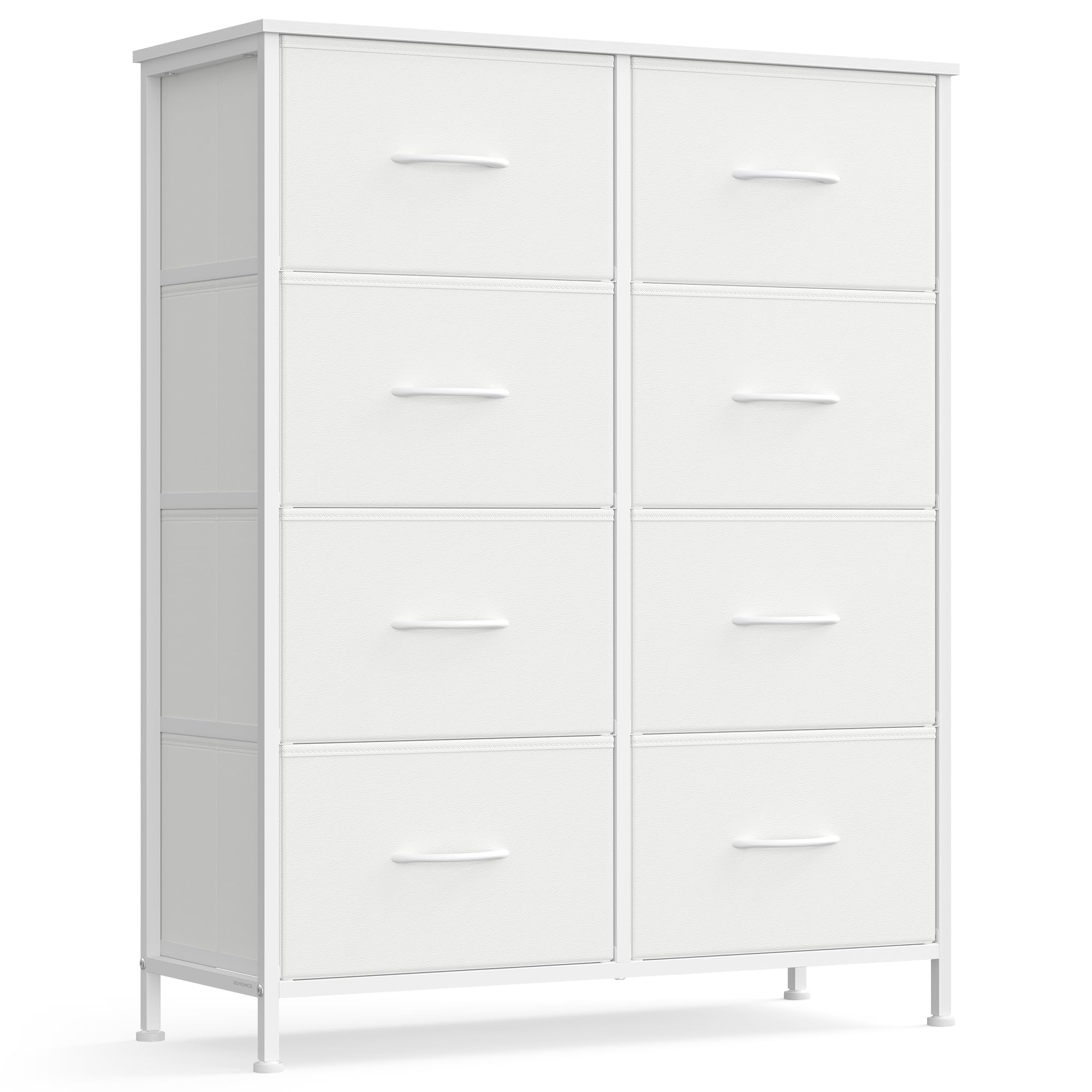 SONGMICS Dresser for Bedroom, Chest of Drawers, Steel, MDF, 8 Non-Woven Fabric Drawers, Storage Organizer Unit, Closet, Entryway, Cloud White and Snow White ULGS124W01S
