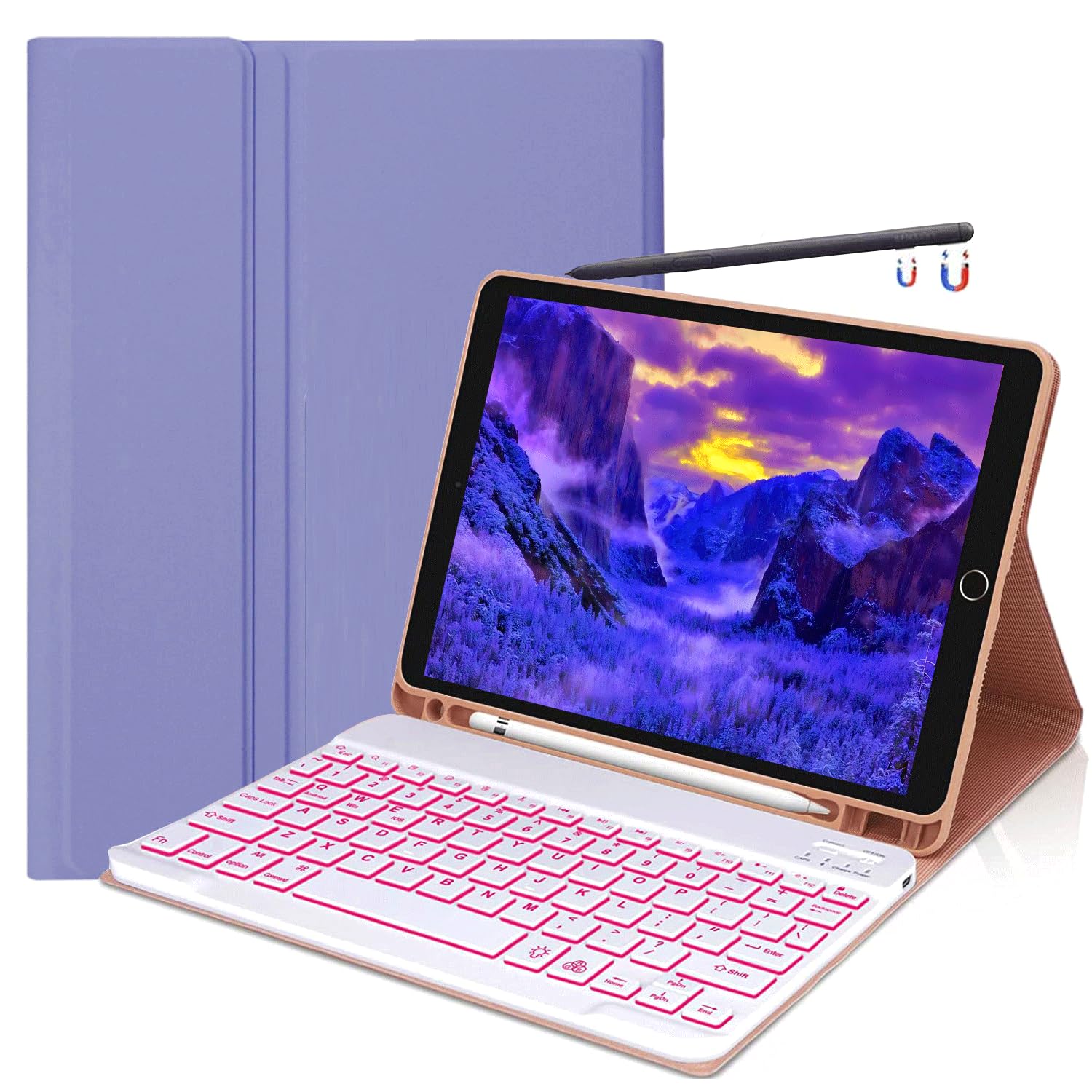 Keyboard Case for Samsung Galaxy Tab S6 Lite 10.4" 2024 2022/2020(SM-P610/P613/P615/P619), Backlit Keyboard Case Detachable Slim Stand Cover S Pen Holder (Purple)