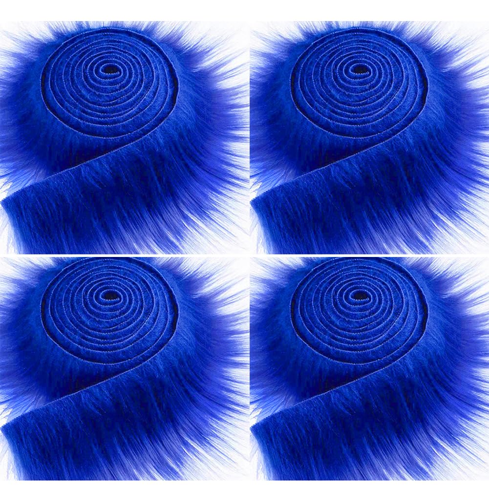 Set of 4 Faux Fur Ribbons, 5cmx150cm Fabric Fabric Furry Fake Fur Pre-Cut Strips Artificial Fur Band for Dwarf Beard Santa Hair Sewing DIY Crafts