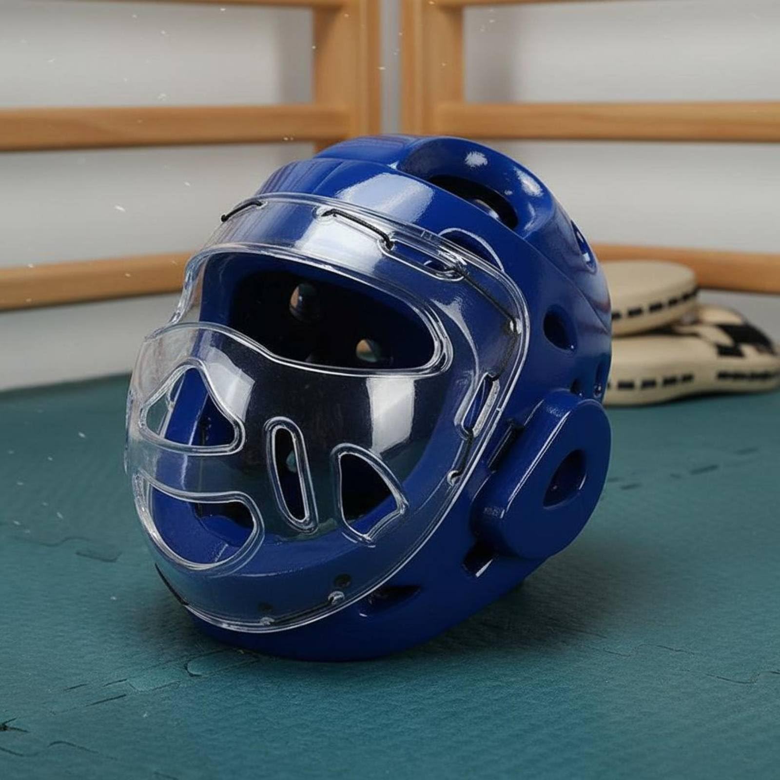 Gralara Casco Taekwondo con Maschera Integrale Paravisiera Trasparente Imbottitura Antiurto Mentoniera Elastica Stabilità Sicura Adatto per Allenamento Sparring Arti Marziali
