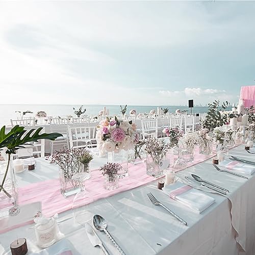Miniatura 2 de Babenest Camino de mesa de tela de queso rosa rubor de 13.3 pies, paquete de 2 caminos de mesa de gasa bohemia para despedida de soltera, baby