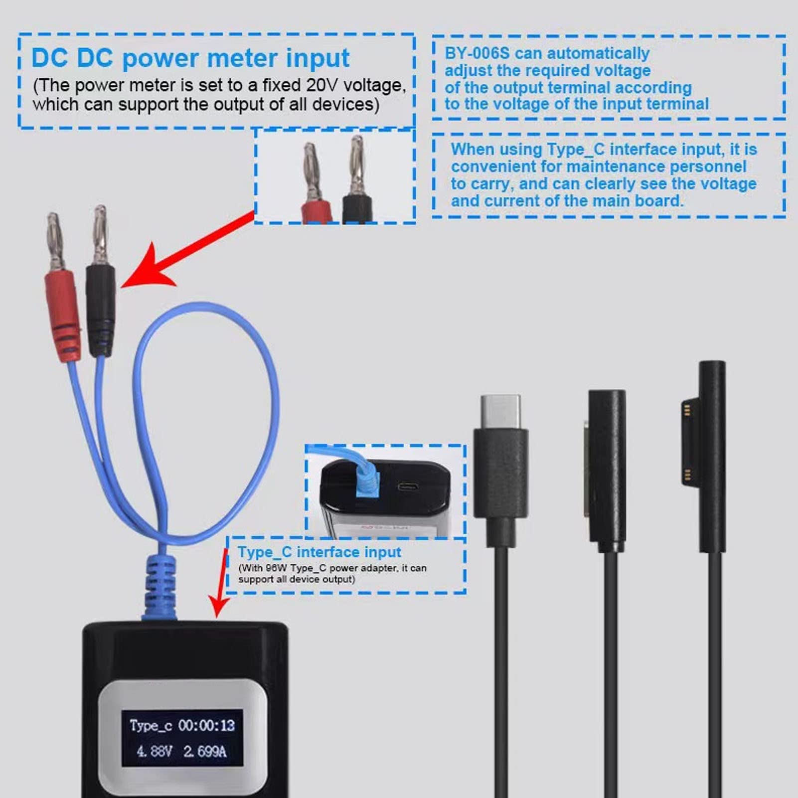 Yosoo Health Gear Kabel Rozruchowy z Tworzywa ABS PU, Czerwona miedź Kabel Sterujący Rozruchem z Wyświetlaczem LED Wyjście 2 do 3 urządzeń Wykrywanie Usterek Płyty Głównej w Celu Naprawy Tabletów