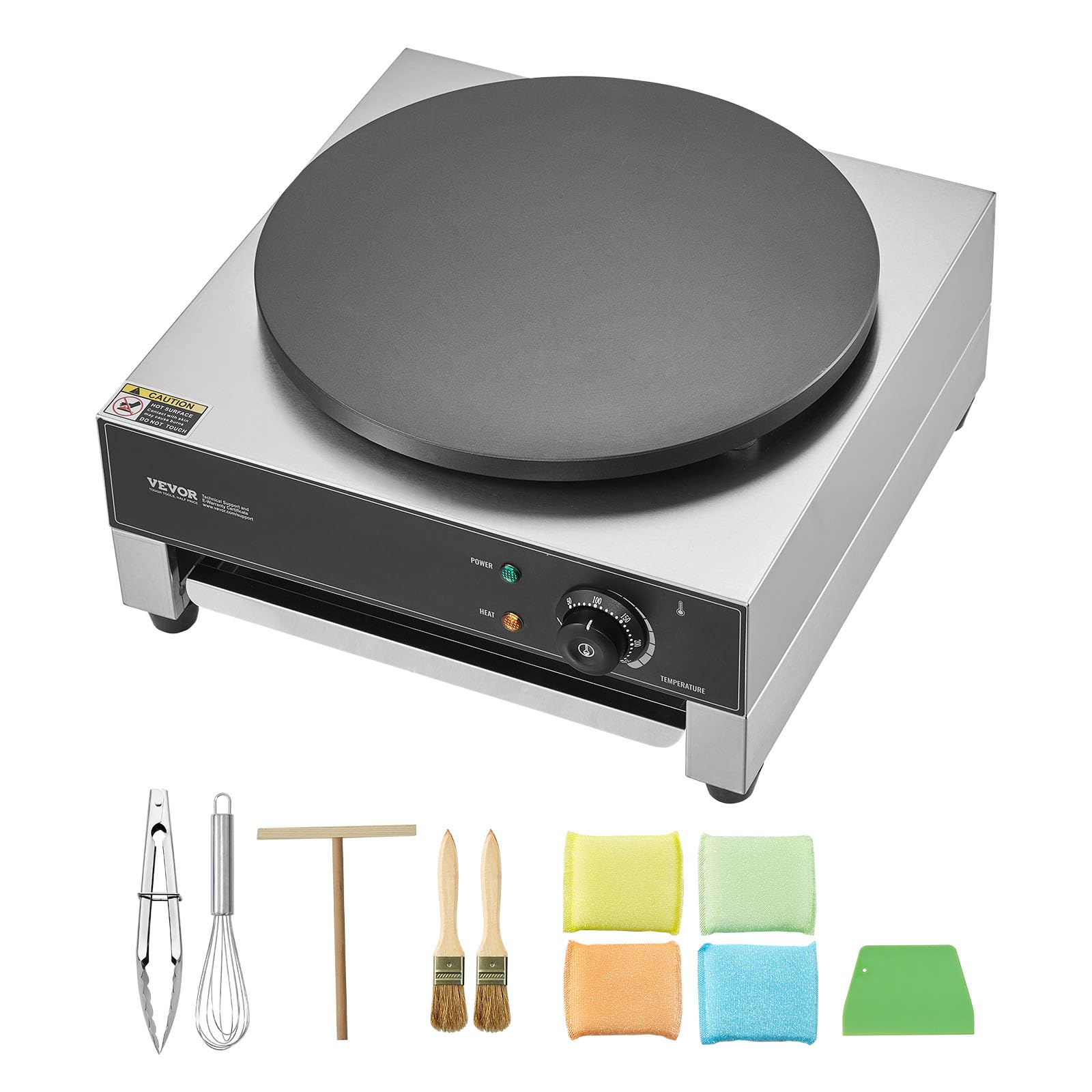 VEVOR Crêpière Électrique 40 cm, Appareil à Crêpes Commercial, Machine à Crêpes Antiadhésive, Plaque Chauffante à Crêpes Plate, 1700 W, en Acier Inoxydable, avec Contrôle de la Température, Restaurant
