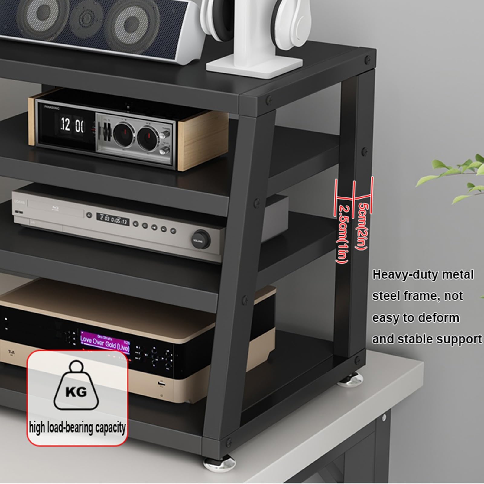 Supporto per lettore multimediale AV a 3 livelli, multifunzionale, per casa, ufficio, amplificatore da scrivania, lettore DVD, supporto stereo con ripiani in legno e telaio in acciaio (A, 40 cm)