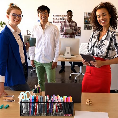 Miniatura 6 de Organizador de escritorio de malla, soporte de malla metálica para bolígrafos, 6 compartimentos, papelería de escritorio, organizador de lápices,