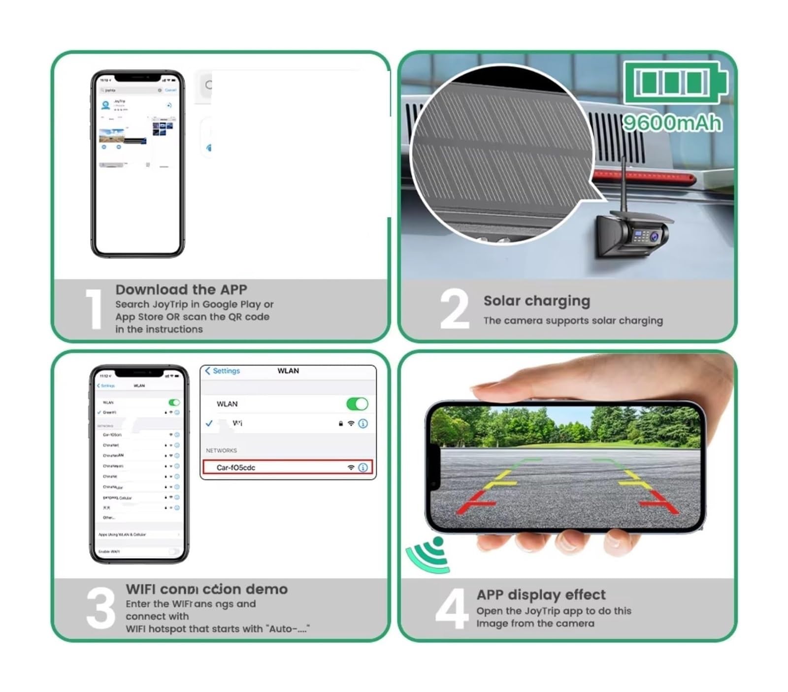 Cámara Visión Trasera Inalámbrica Magnética Energía Solar WiFi 5G para Remolques Autocaravanas Nocturna por Infrarrojos 1080p Cámara de Respaldo