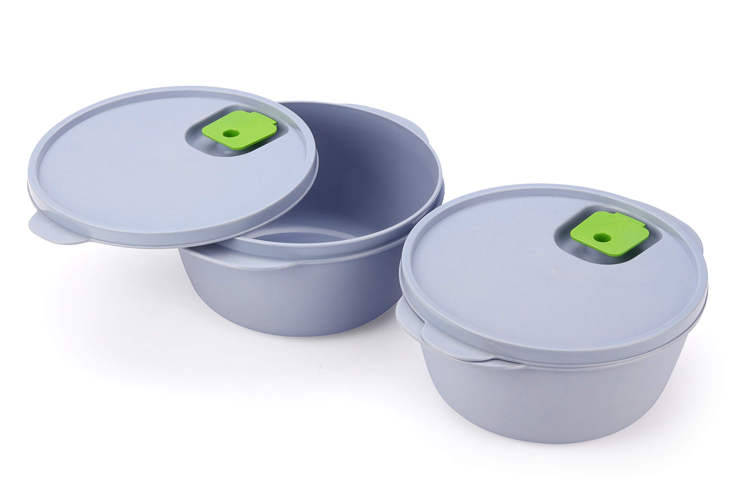 Oliveware SOPL- (logo) with Device Grey Micro Dynasty Food Storage Containers with Air Vent Lid, BPA Free, Microwave & Dishwasher Safe, Set of 2-900 ml Each, Plastic