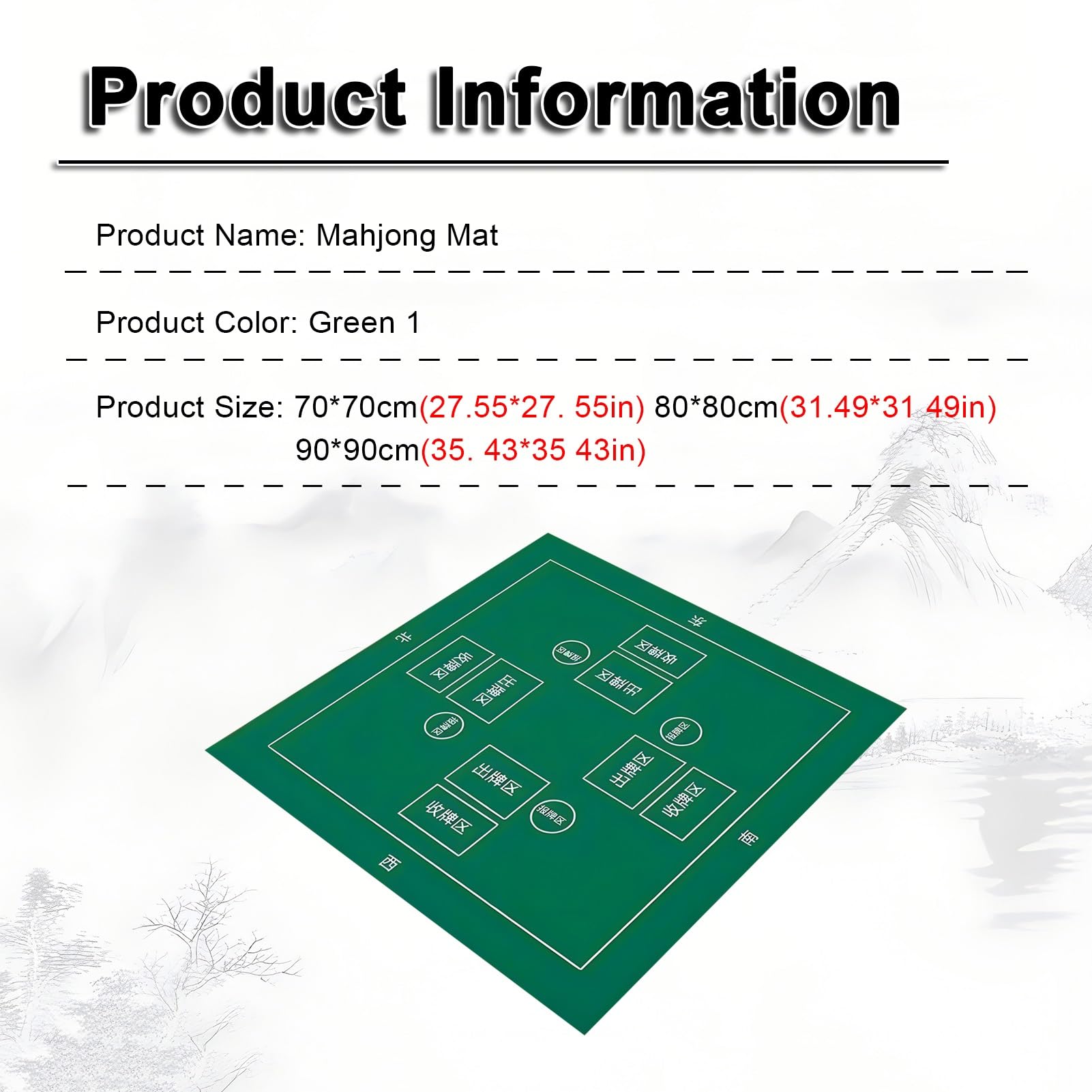 Tapis de Poker, Tapis de Table Mahjong Jeu, for avec règles, Tapis épais antidérapant et à réduction Bruit, for Jeux Poker(Green,90x90cm(35. 43x35 43in))