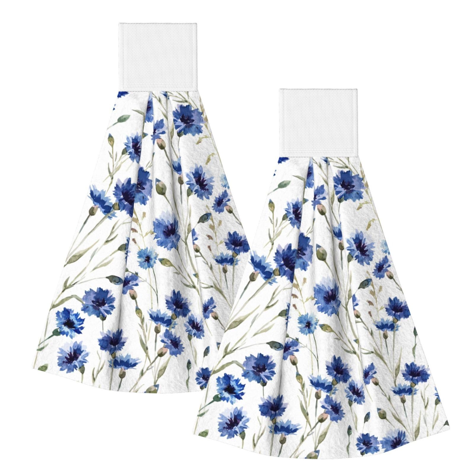 DOPKLNA Flower Cornflower, 2 Pcs Hanging Coral Fiber Hand Towels for Bathroom, Absorbent Kitchen Towels