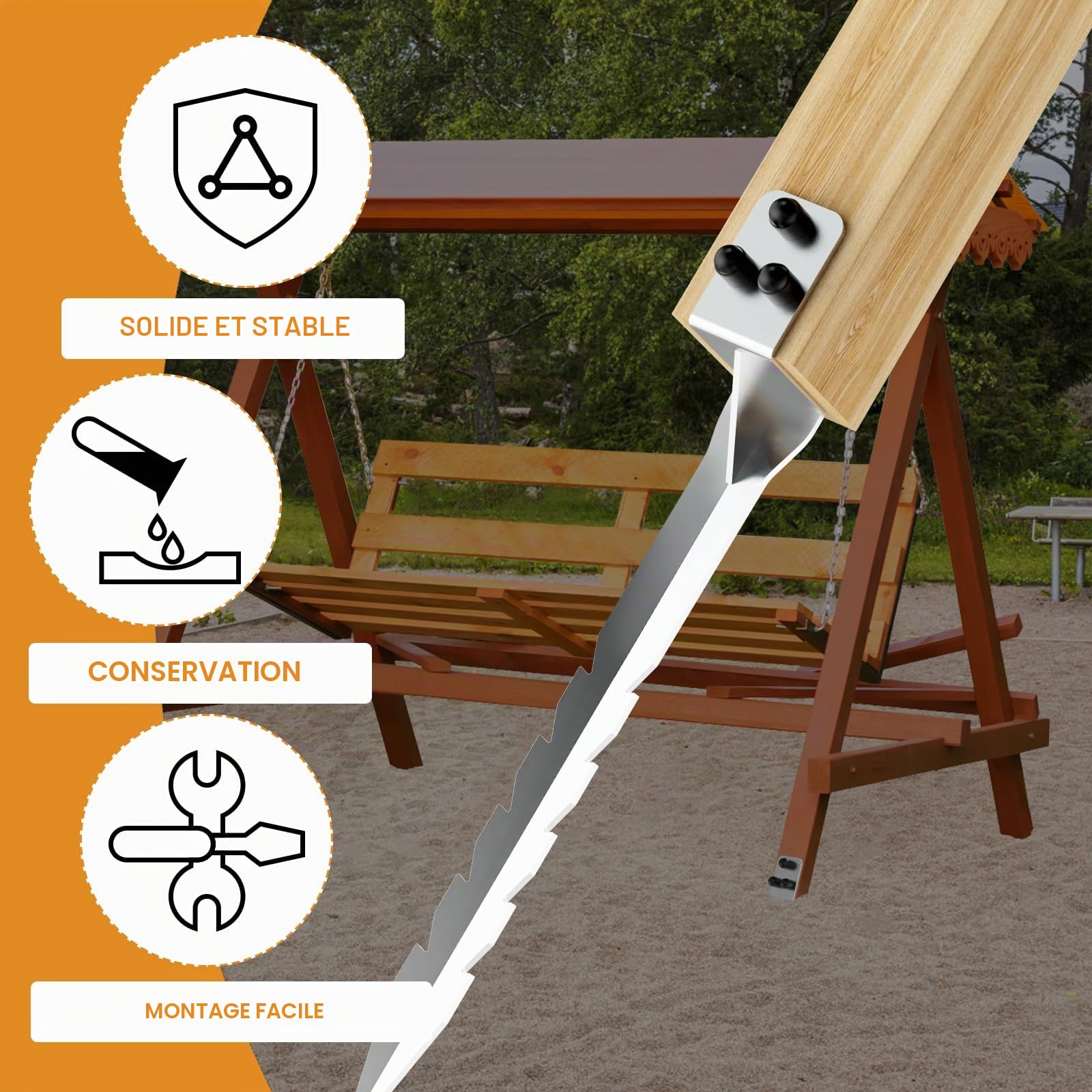 Support de Poteau à Enfoncer Galvanisé à Chaud Lot de 4 Douille Piquet Cloture Bois Ancre Support de Poteau à enfoncer Ancrage au Sol pour poteaux en Bois Ancrage au Sol pour balançoire