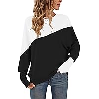 WNEEDU Maglietta a Maniche Lunghe da Donna Girocollo Patchwork Felpa Colorata Polsini