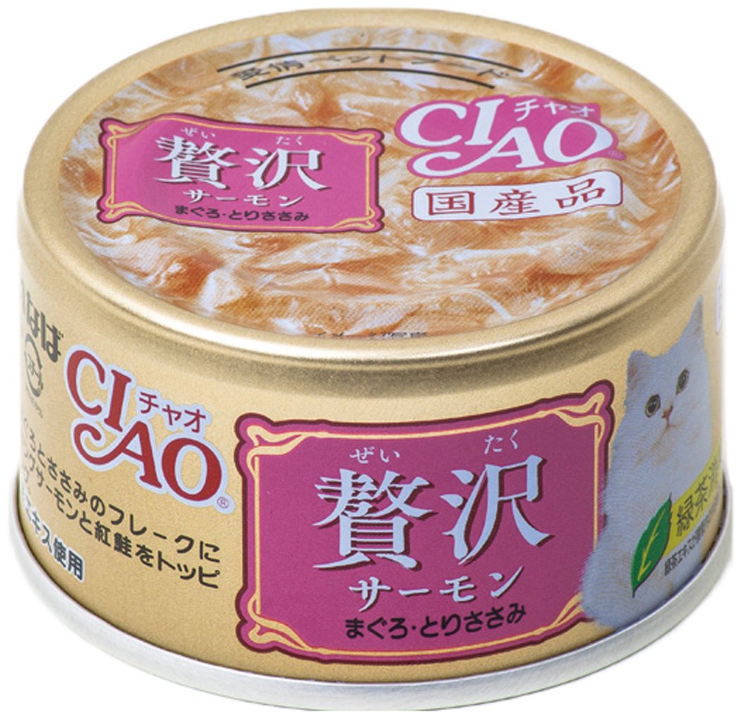 チャオ 贅沢 サーモン まぐろ・とりささみ80g缶　96個 Amazon.co.jp: チャオ(CIAO)贅沢サーモンまぐろ・とりささみ80g24個