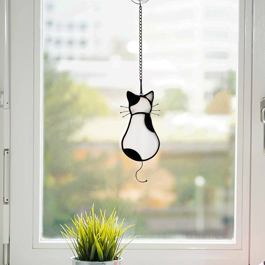 猫と窓　ステンドグラス 送料無料*ステンドグラス風*猫とステンドグラスの窓