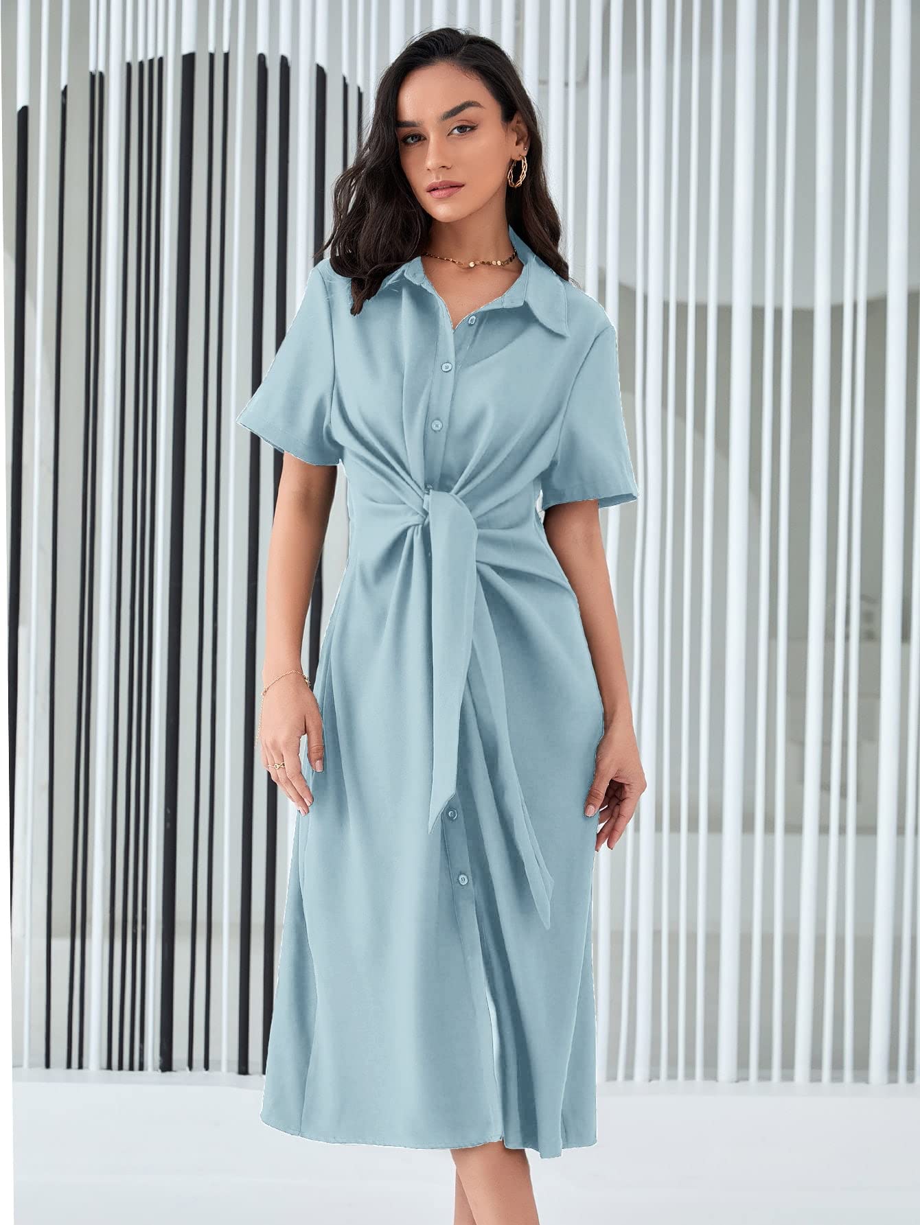 dusty blue semi formal dress ANHCRA Dresses Single Breasted Knot Front Shirt (Color : Blue, Size : XL) : Buy Online at Best Price in KSA girly dresses Blushing Pink V-neck Long length A Size:Medium (6/8)